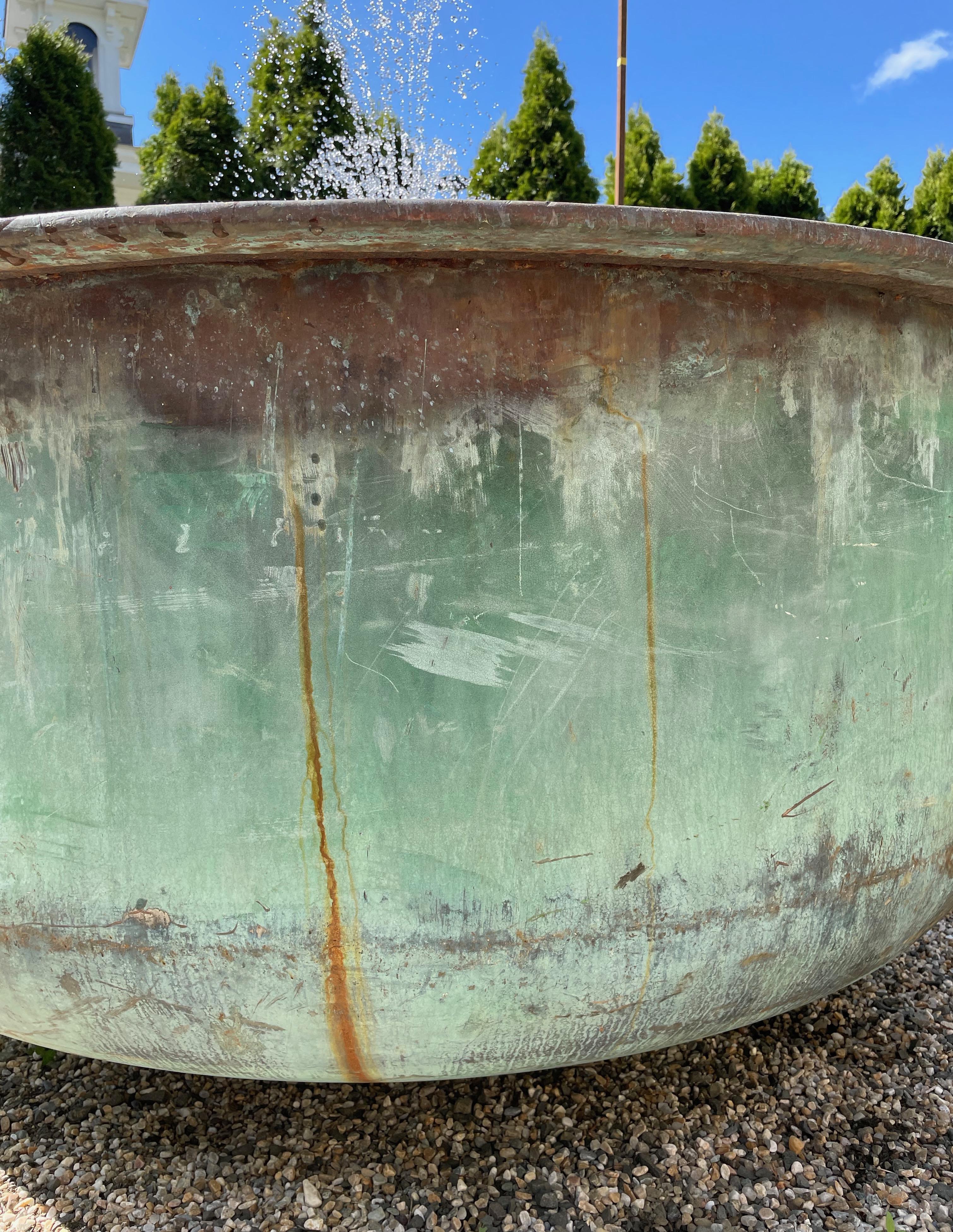 Huge French 19th C Copper Cheese Vat with Natural Verdigris Patina 1
