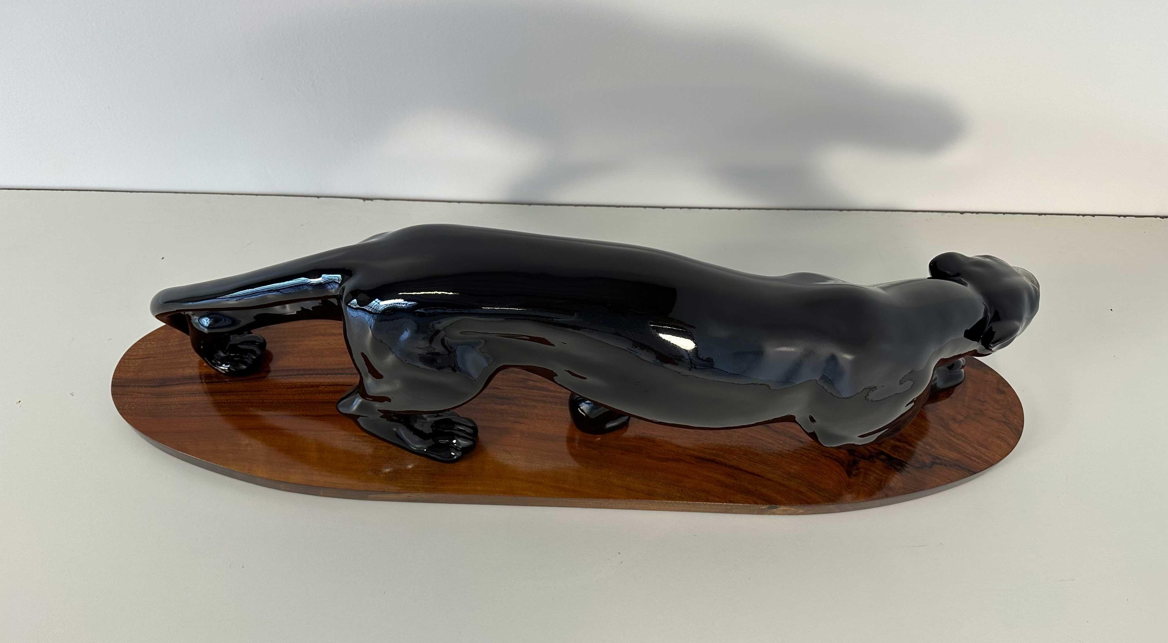 Huge French Art Deco Black Lacquered Panther, 1930s 2