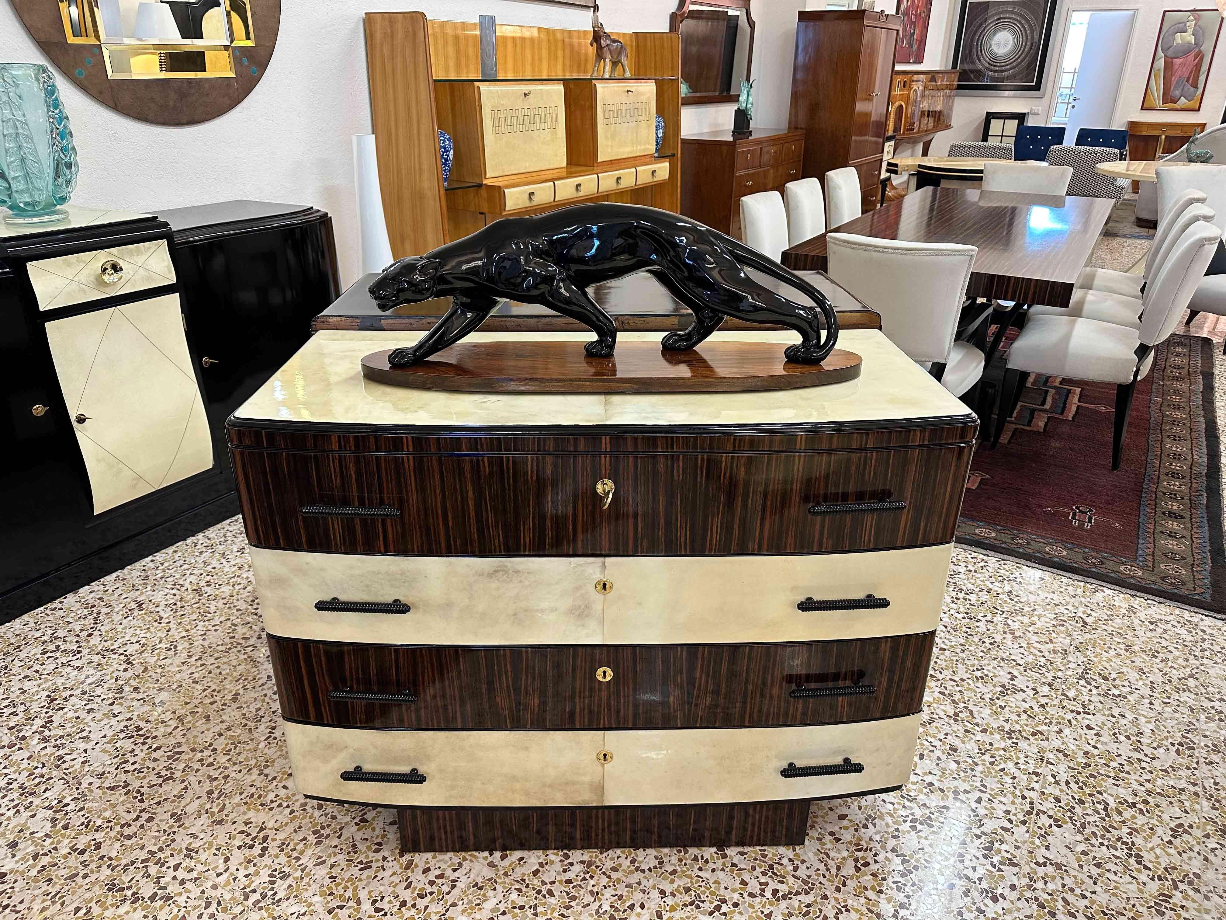 Huge French Art Deco Black Lacquered Panther, 1930s 3