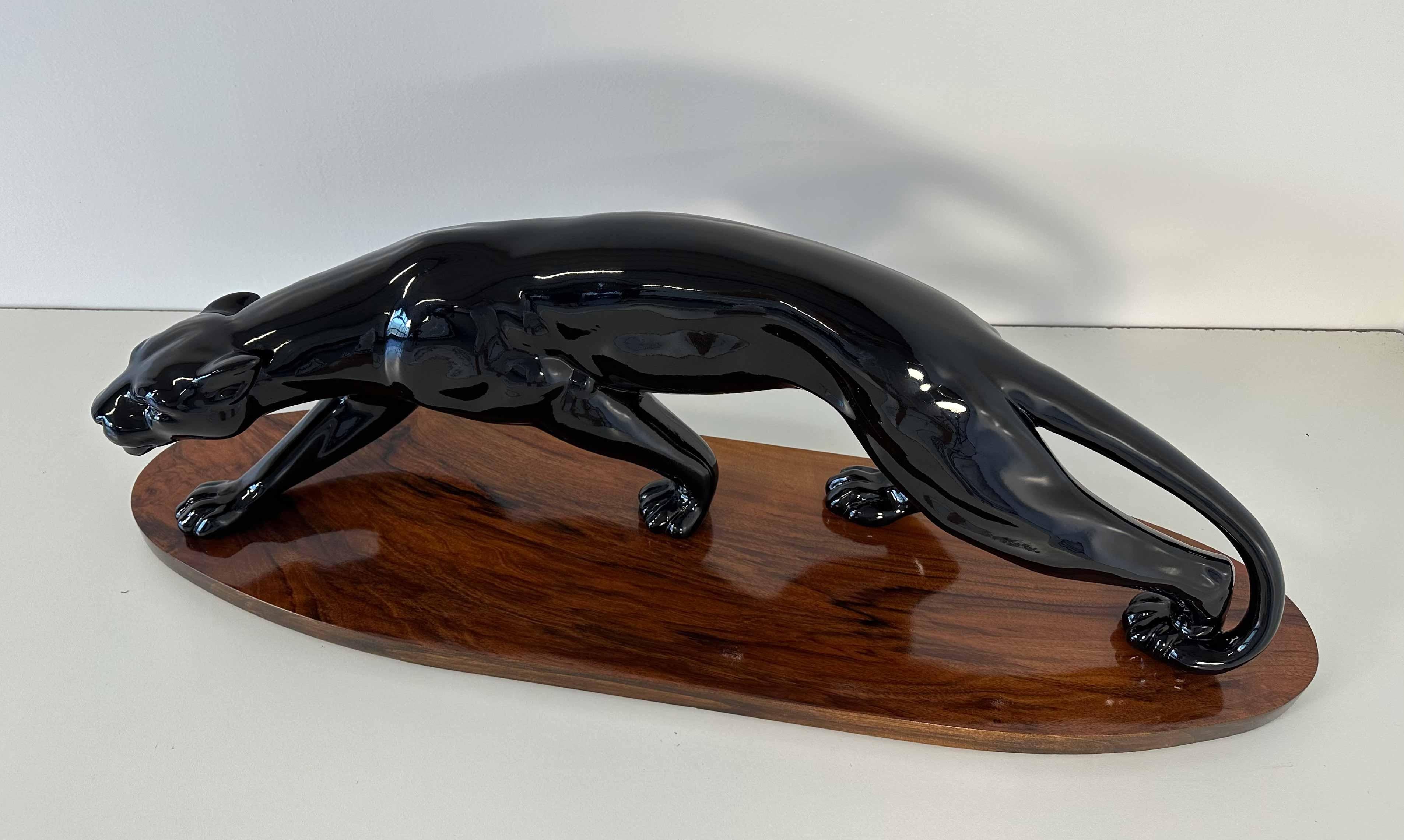 Huge French Art Deco Black Lacquered Panther, 1930s In Good Condition For Sale In Meda, MB