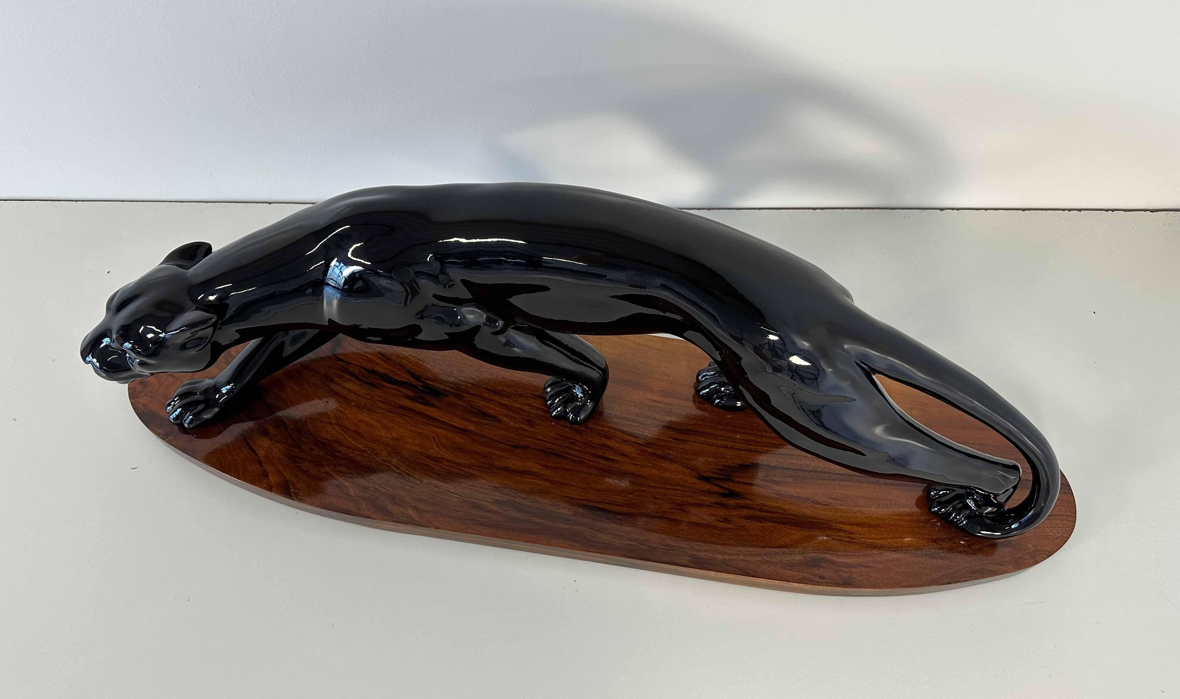 Mid-20th Century Huge French Art Deco Black Lacquered Panther, 1930s For Sale