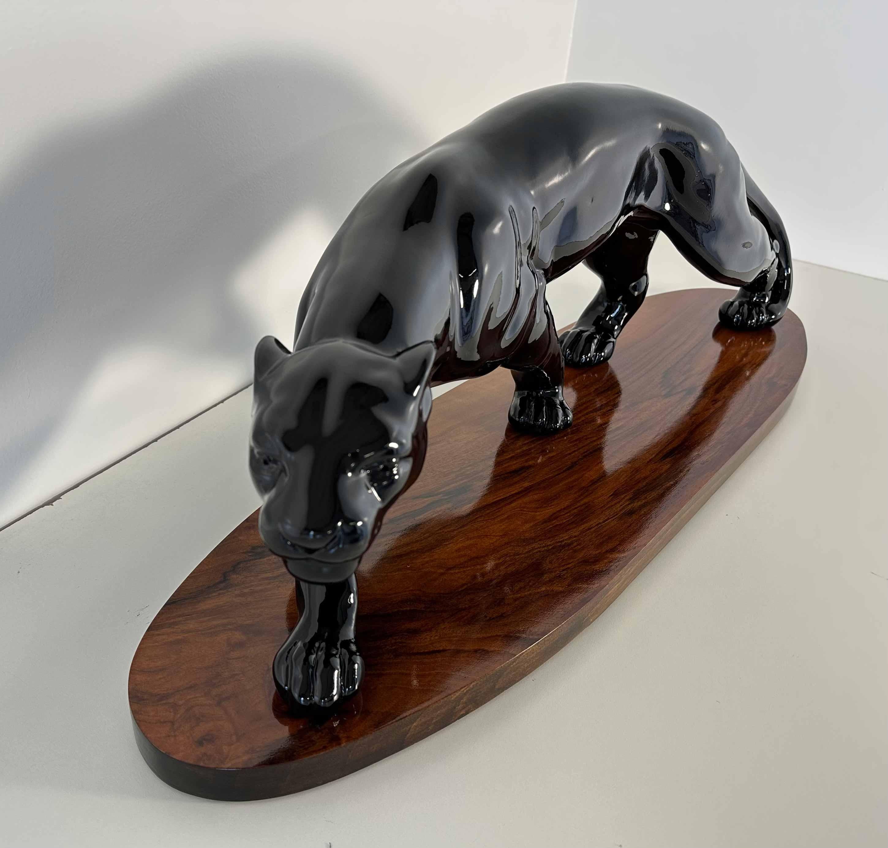 Mid-20th Century Huge French Art Deco Black Lacquered Panther, 1930s