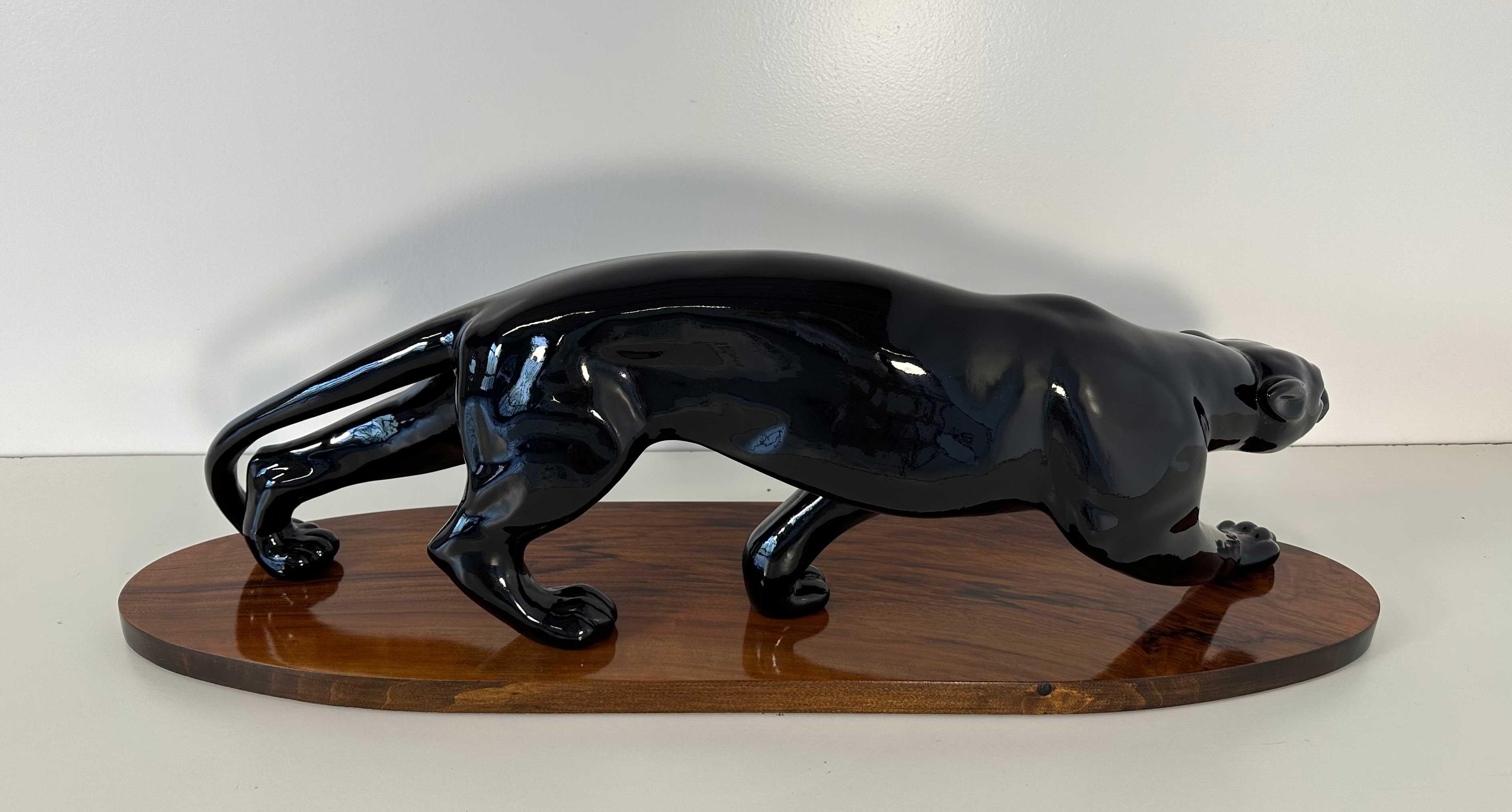 Huge French Art Deco Black Lacquered Panther, 1930s For Sale 3