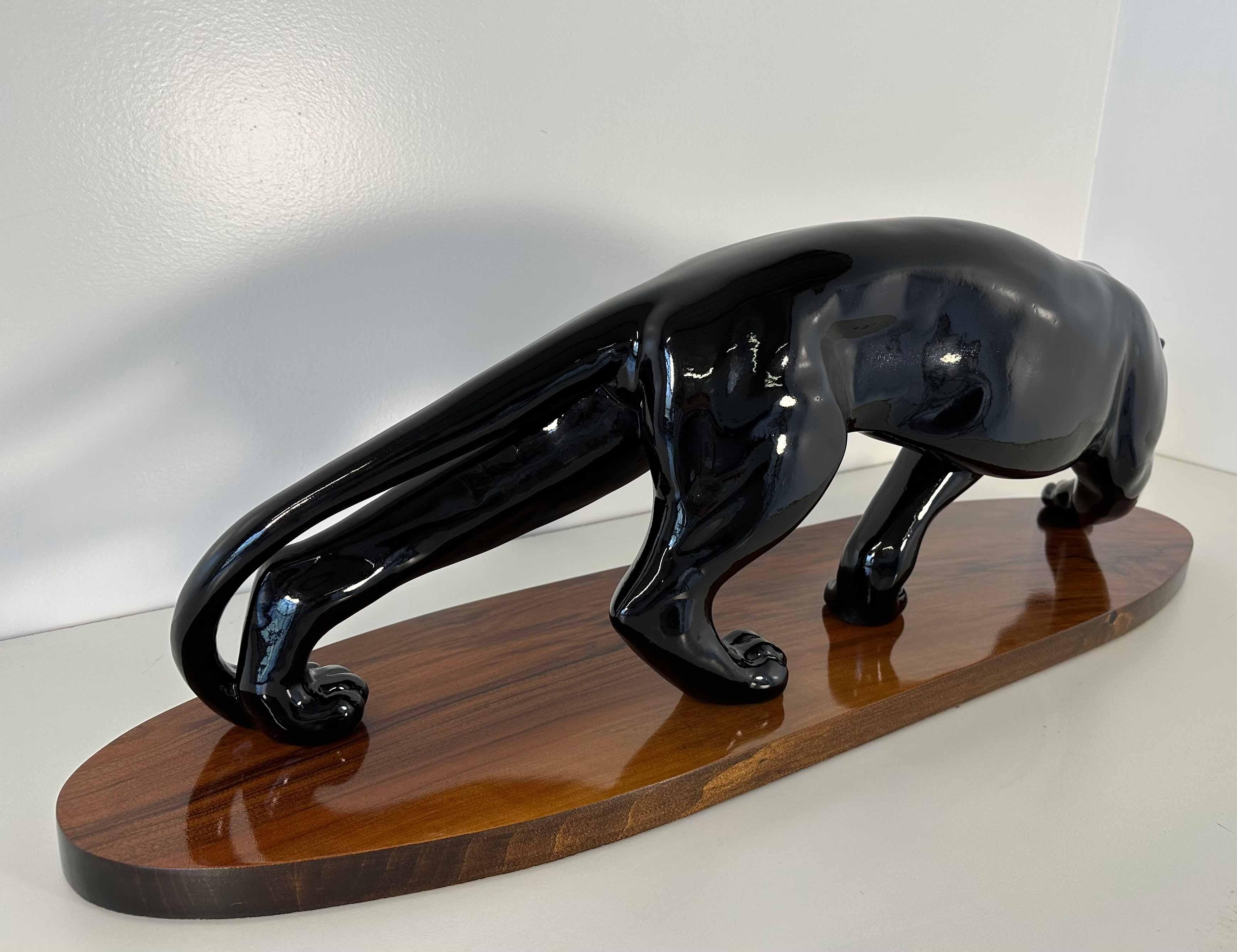 Huge French Art Deco Black Lacquered Panther, 1930s For Sale 4