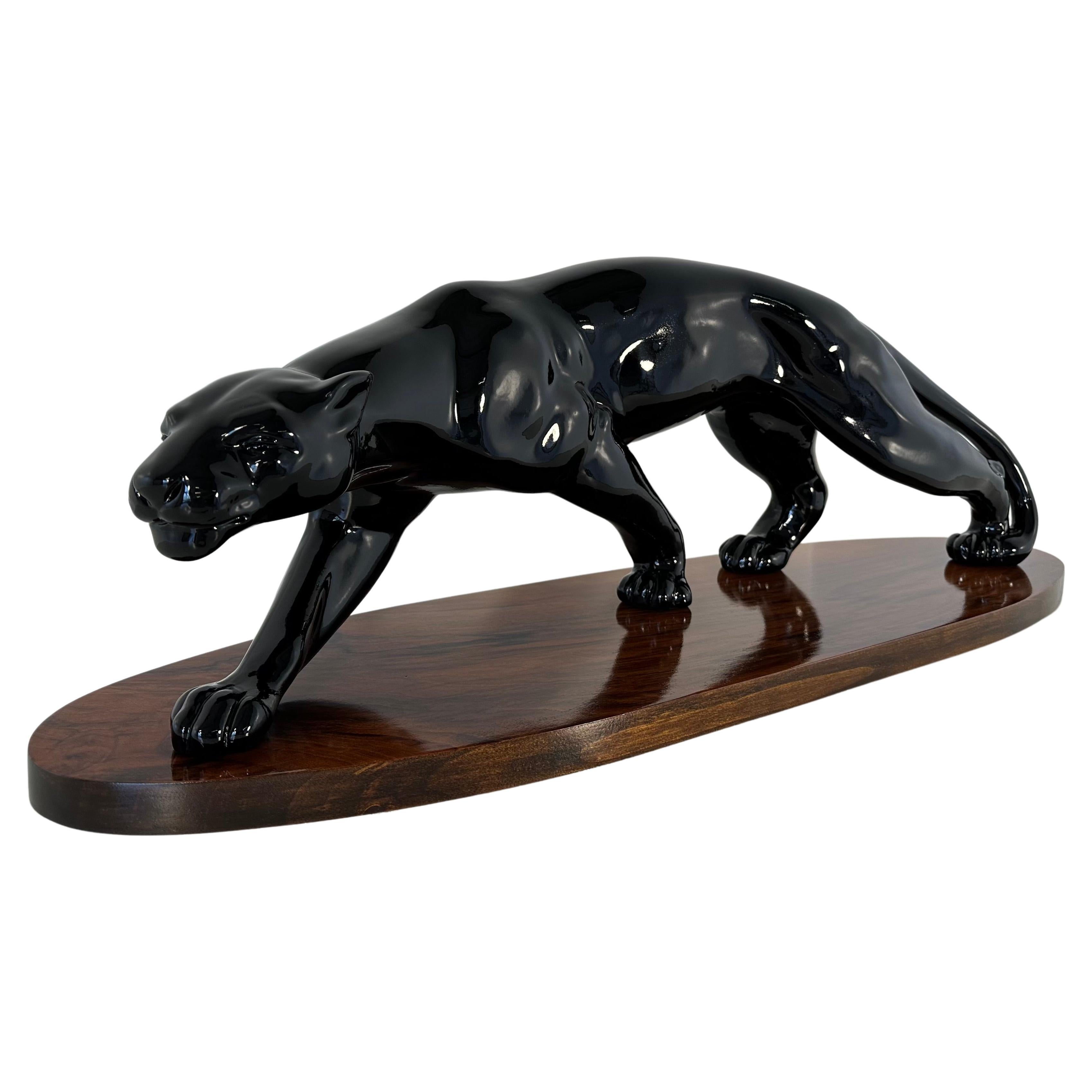 Huge French Art Deco Black Lacquered Panther, 1930s