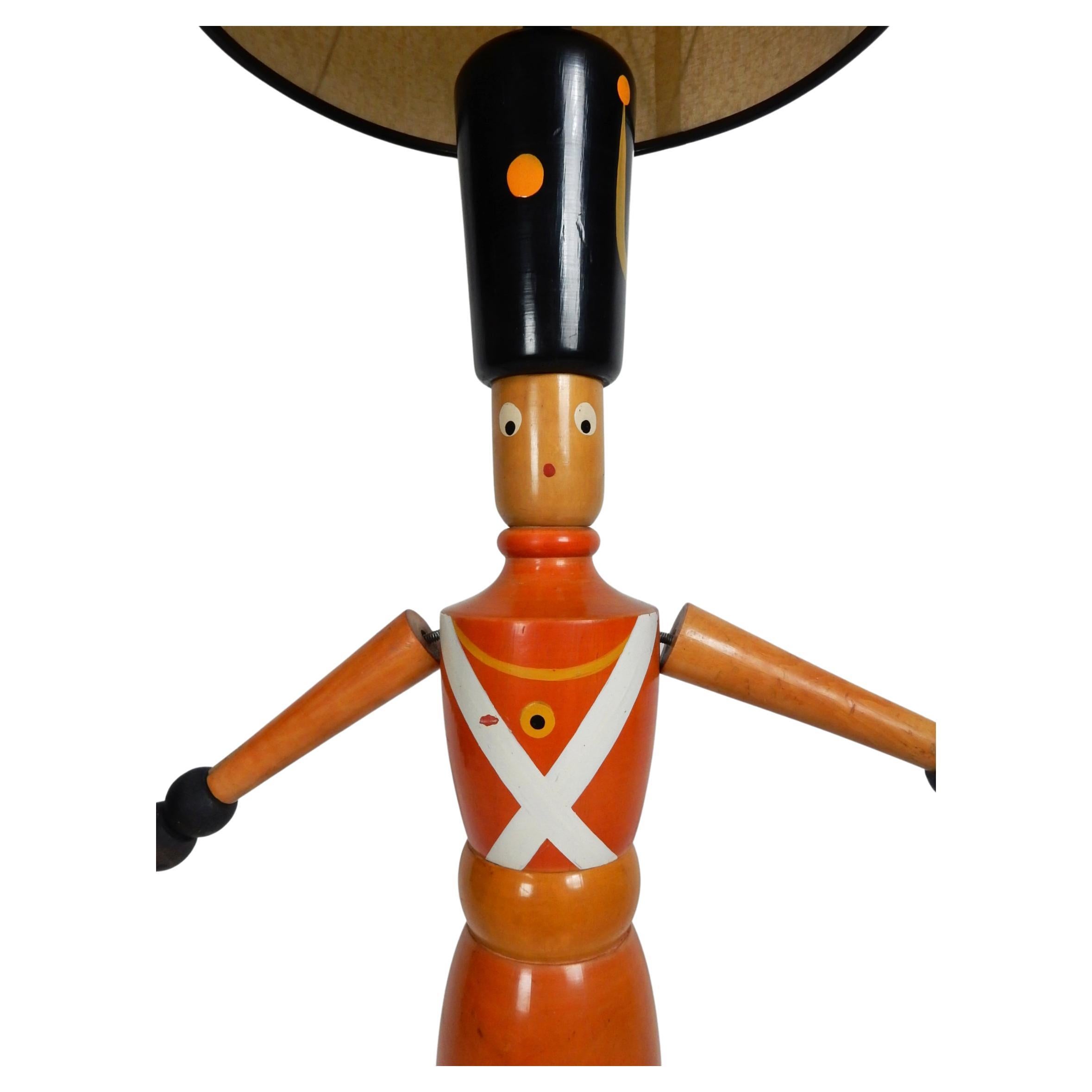 Huge French Art Deco Era Polychrome Toy Soldier Lamp For Sale 1