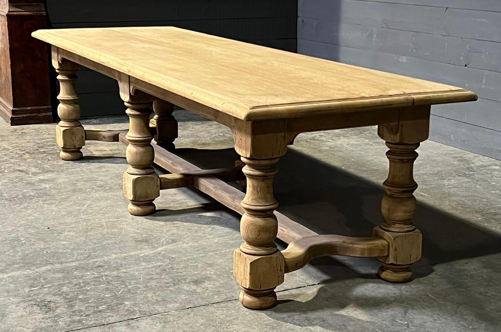 Huge French Bleached Oak Farmhouse Dining Table  For Sale 7