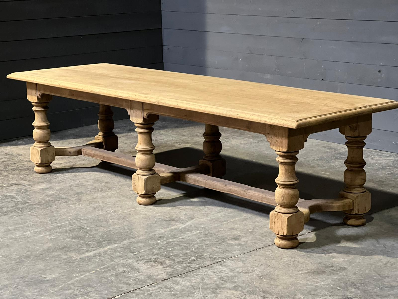 20th Century Huge French Bleached Oak Farmhouse Dining Table  For Sale