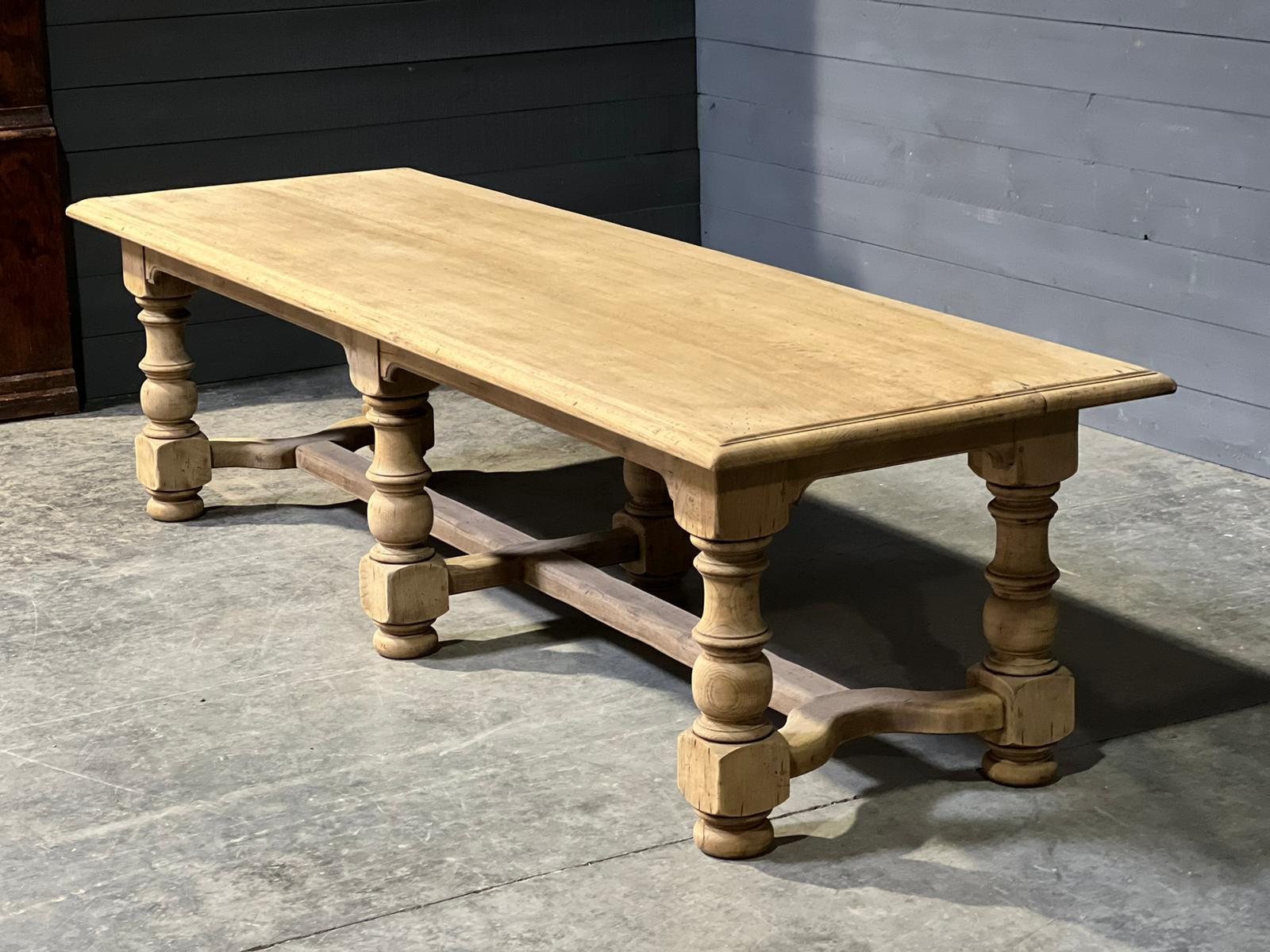 Huge French Bleached Oak Farmhouse Dining Table  For Sale 1