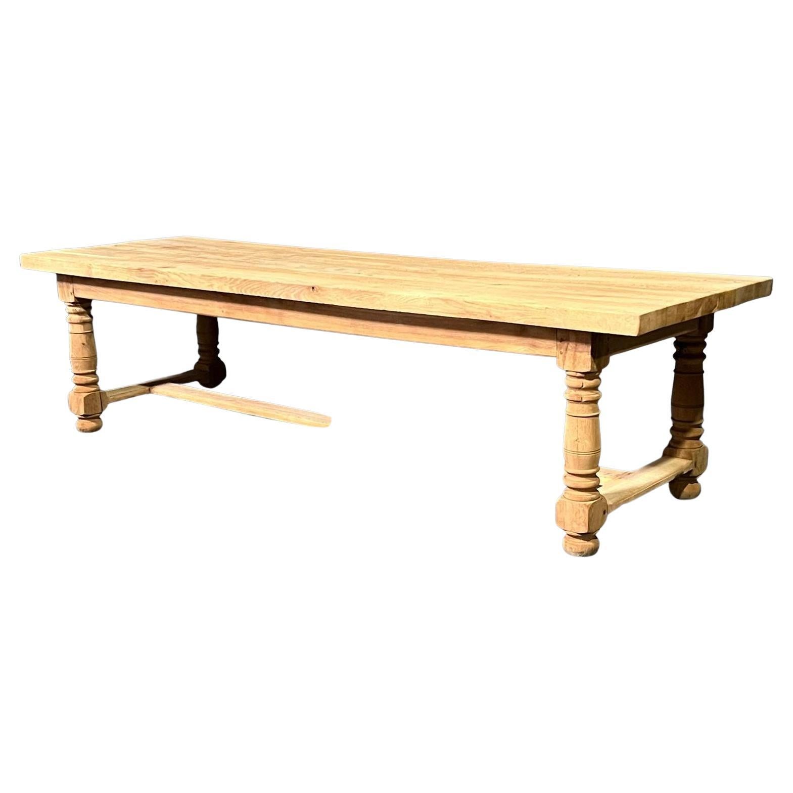 Huge French Bleached Oak Farmhouse Dining Table For Sale