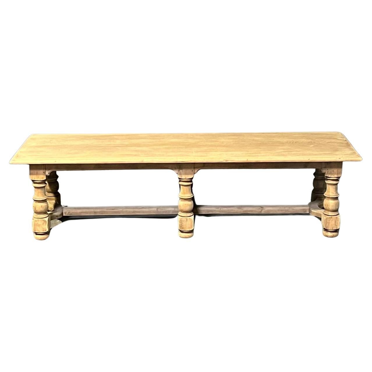 Huge French Bleached Oak Farmhouse Dining Table  For Sale