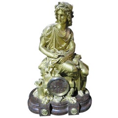 Huge French Bronze Figural Clock on Rouge Marble Base, circa 1870s