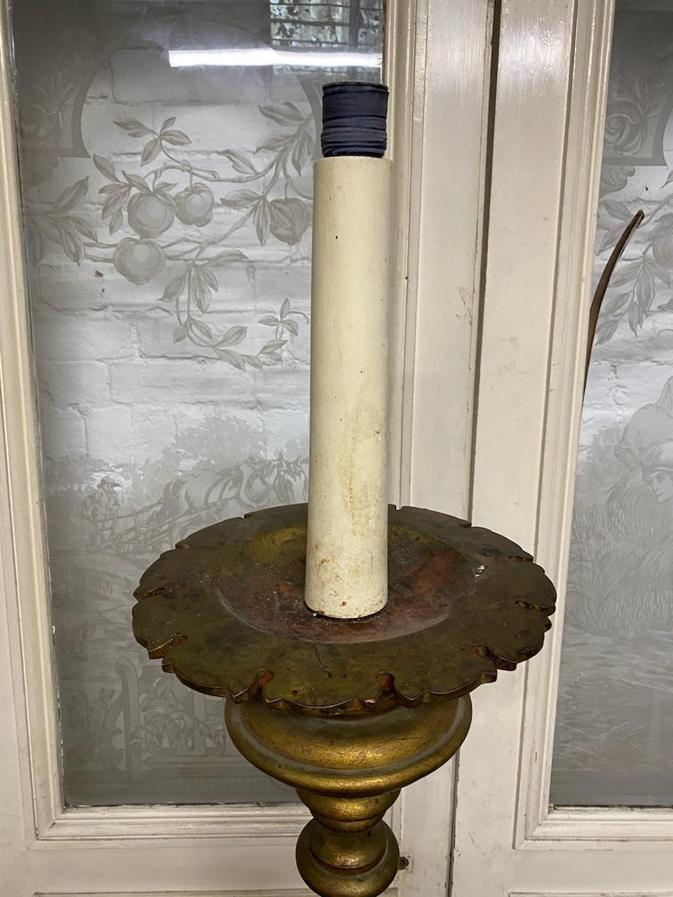 A super decorative Large Size Candlestick from a Church in France and dating to around the late 19th Century. It has been wired in the past for electric light but would need re wiring for safety reasons if required.
In excellent original
