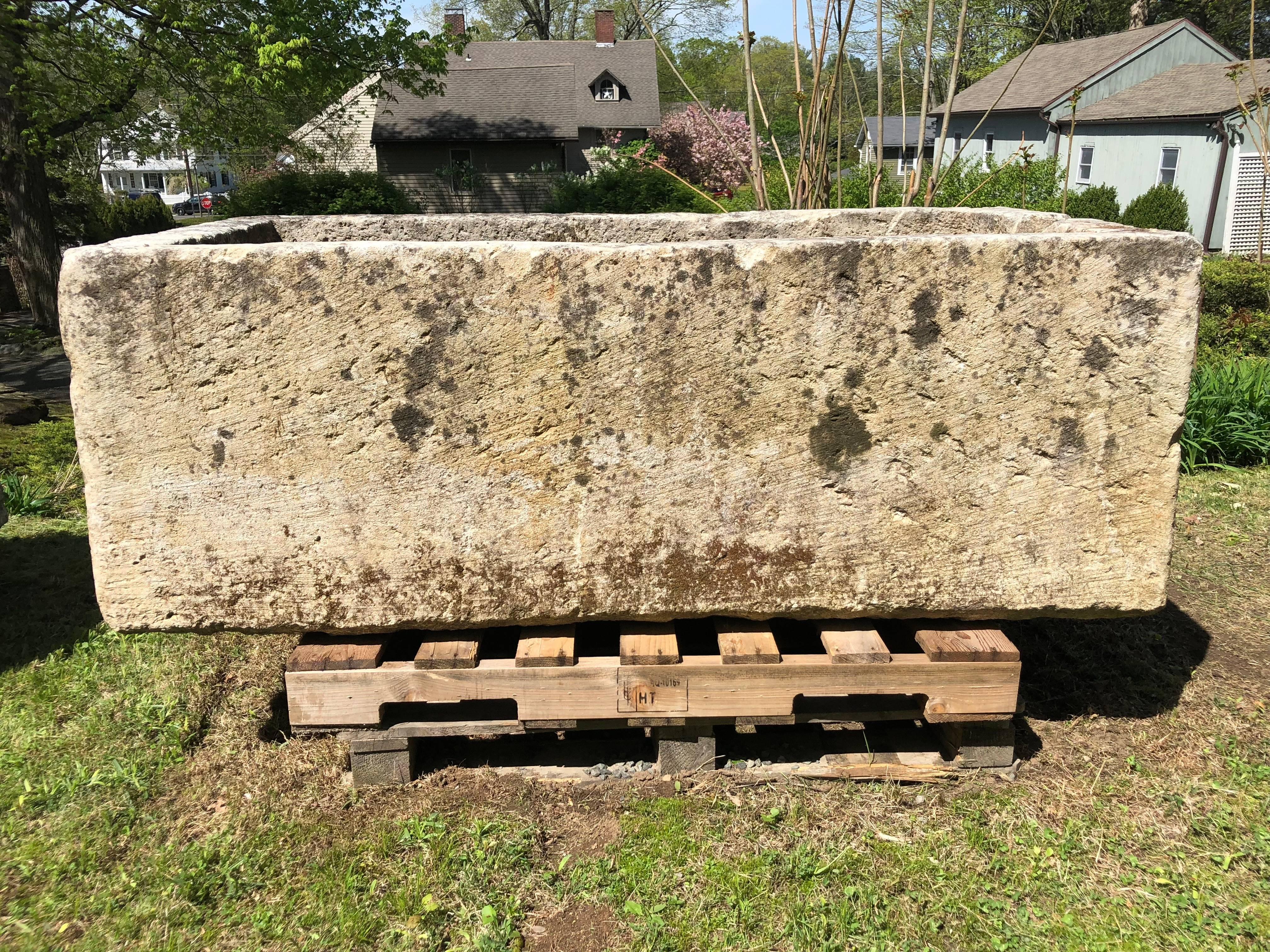 Rustic Huge French Hand-Carved Limestone Trough
