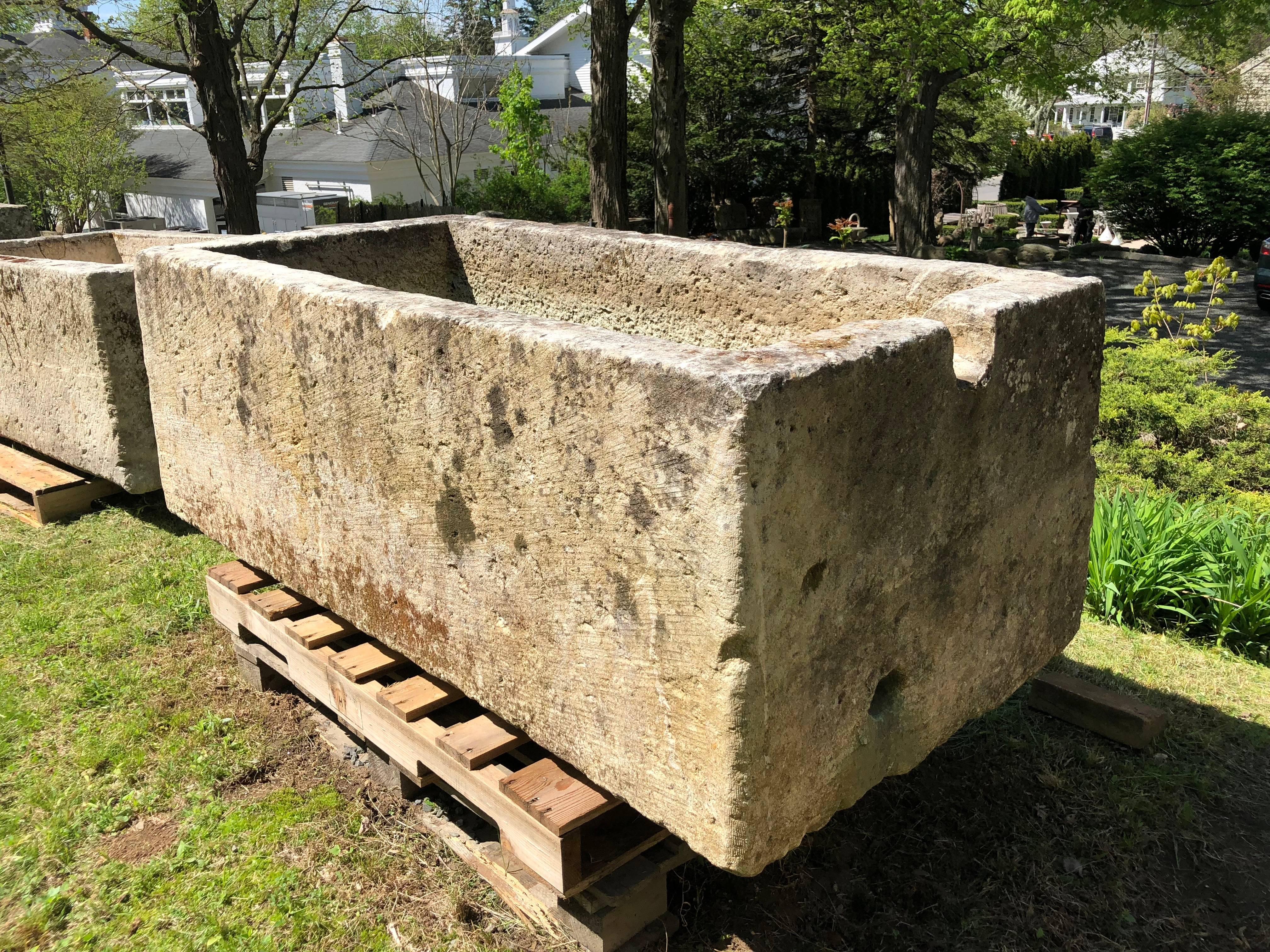 Huge French Hand-Carved Limestone Trough In Good Condition In Woodbury, CT