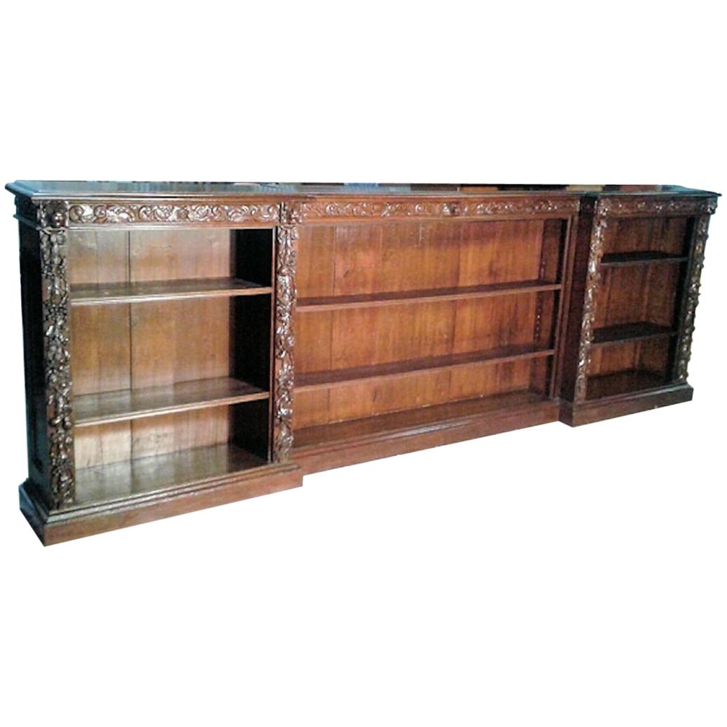 Huge French Heavily Carved Oak Bookcase, circa 1880 For Sale