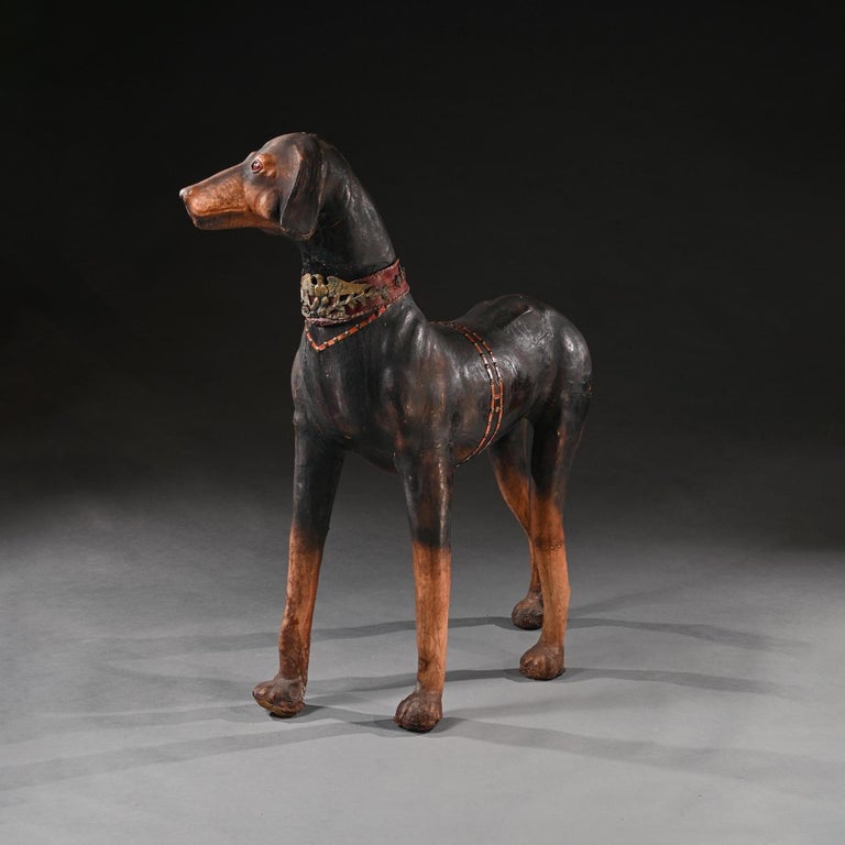 Huge French Leather Model Of A Doberman Pinscher Dog Wearing