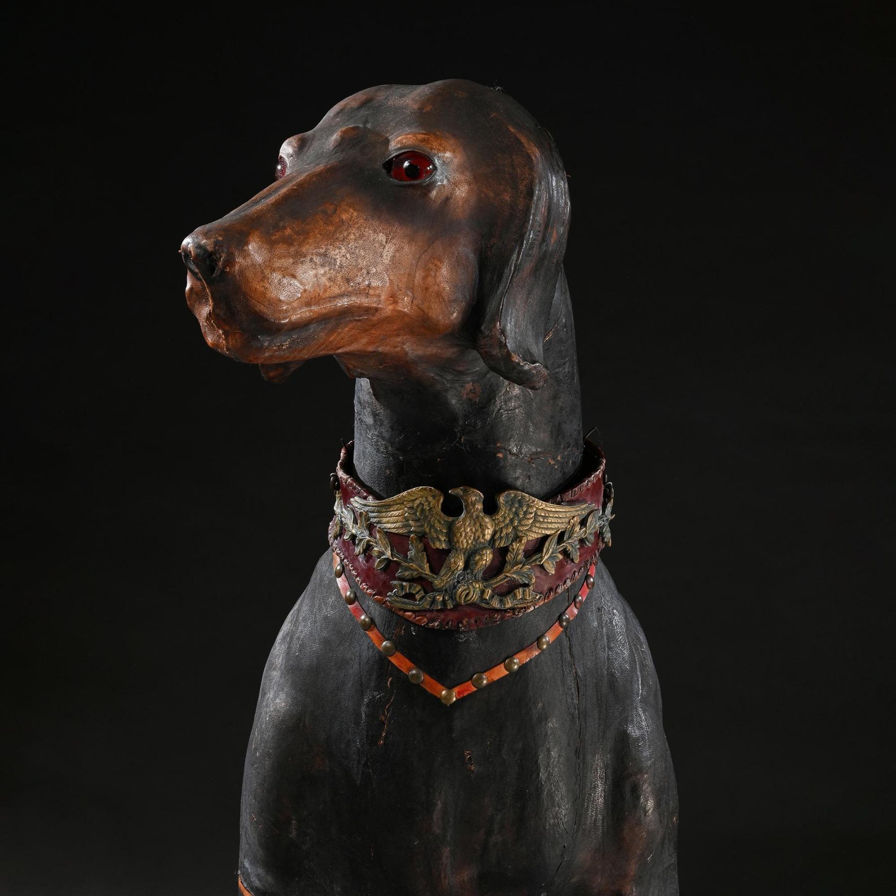 Grand modèle de chien Doberman Pinscher portant un collier élaboré en cuir français en vente 2