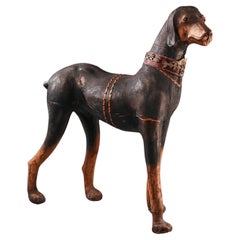 Huge French Leather Model Of A Doberman Pinscher Dog Wearing Elaborate Collar
