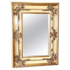Huge French Louis XV Creme Painted and Gilded Beveled Rectagular Wall Mirror