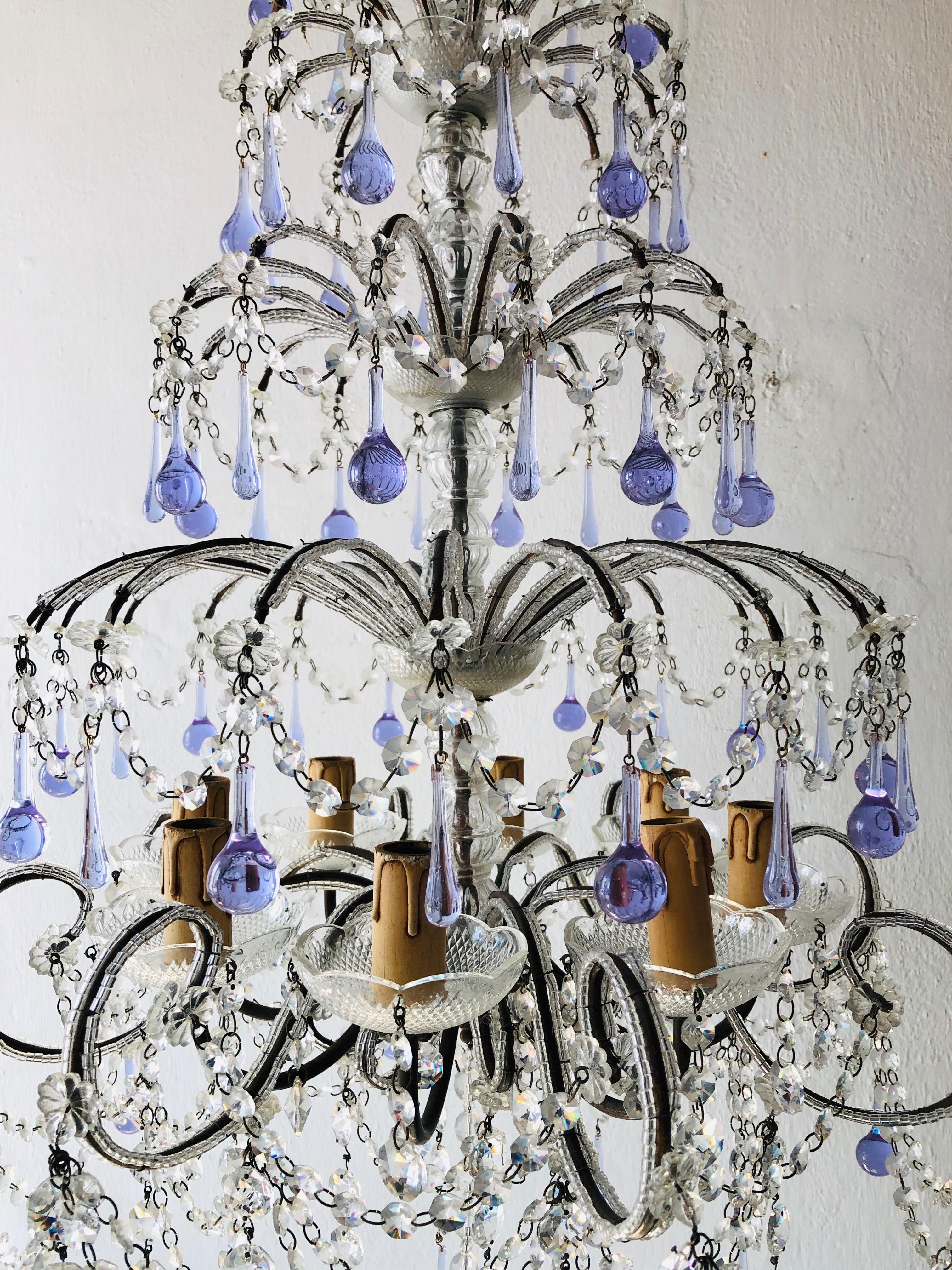 Huge French Murano Lavender Drops and Crystal Swags Chandelier, circa 1920 6