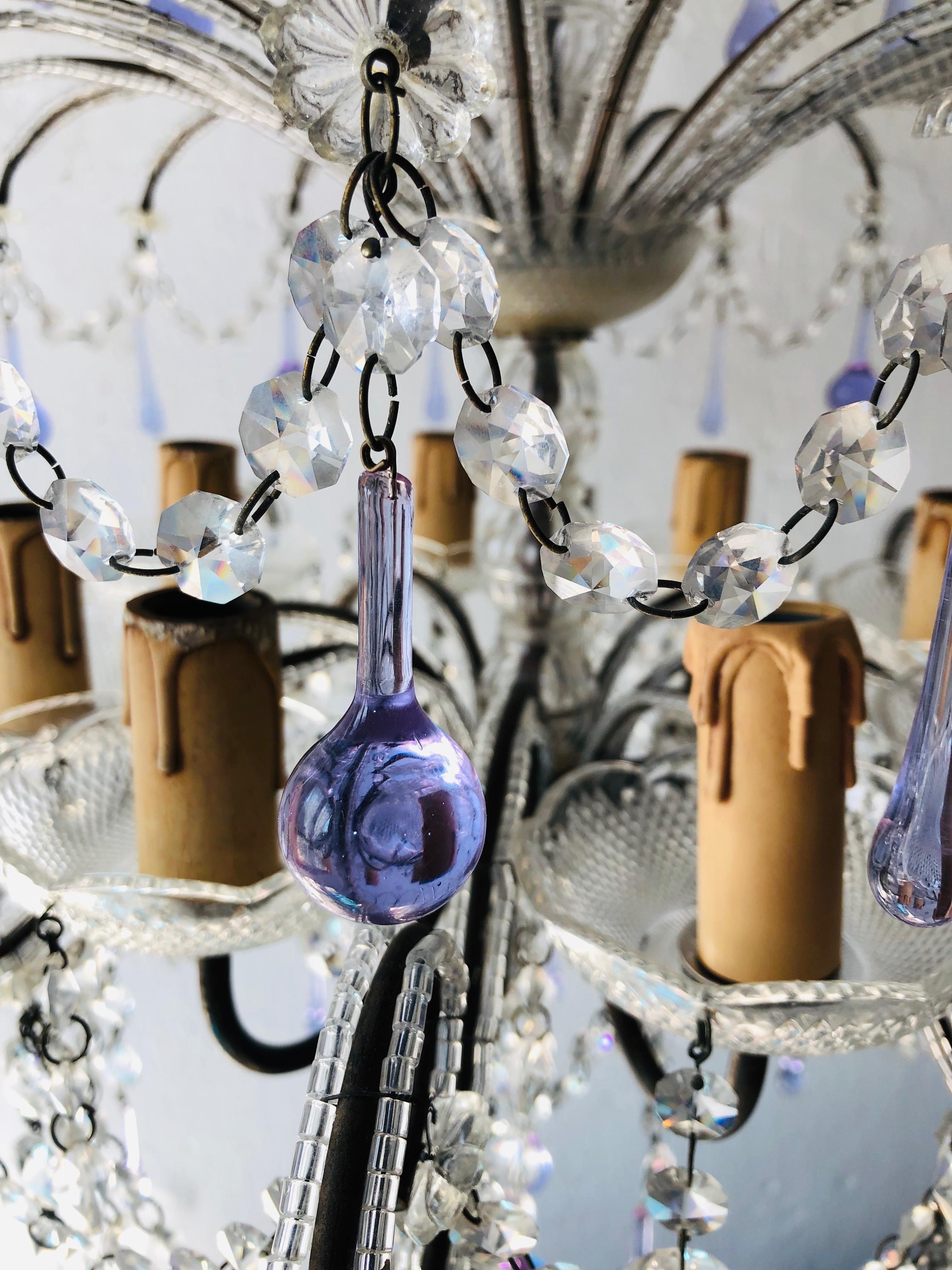 Huge French Murano Lavender Drops and Crystal Swags Chandelier, circa 1920 10