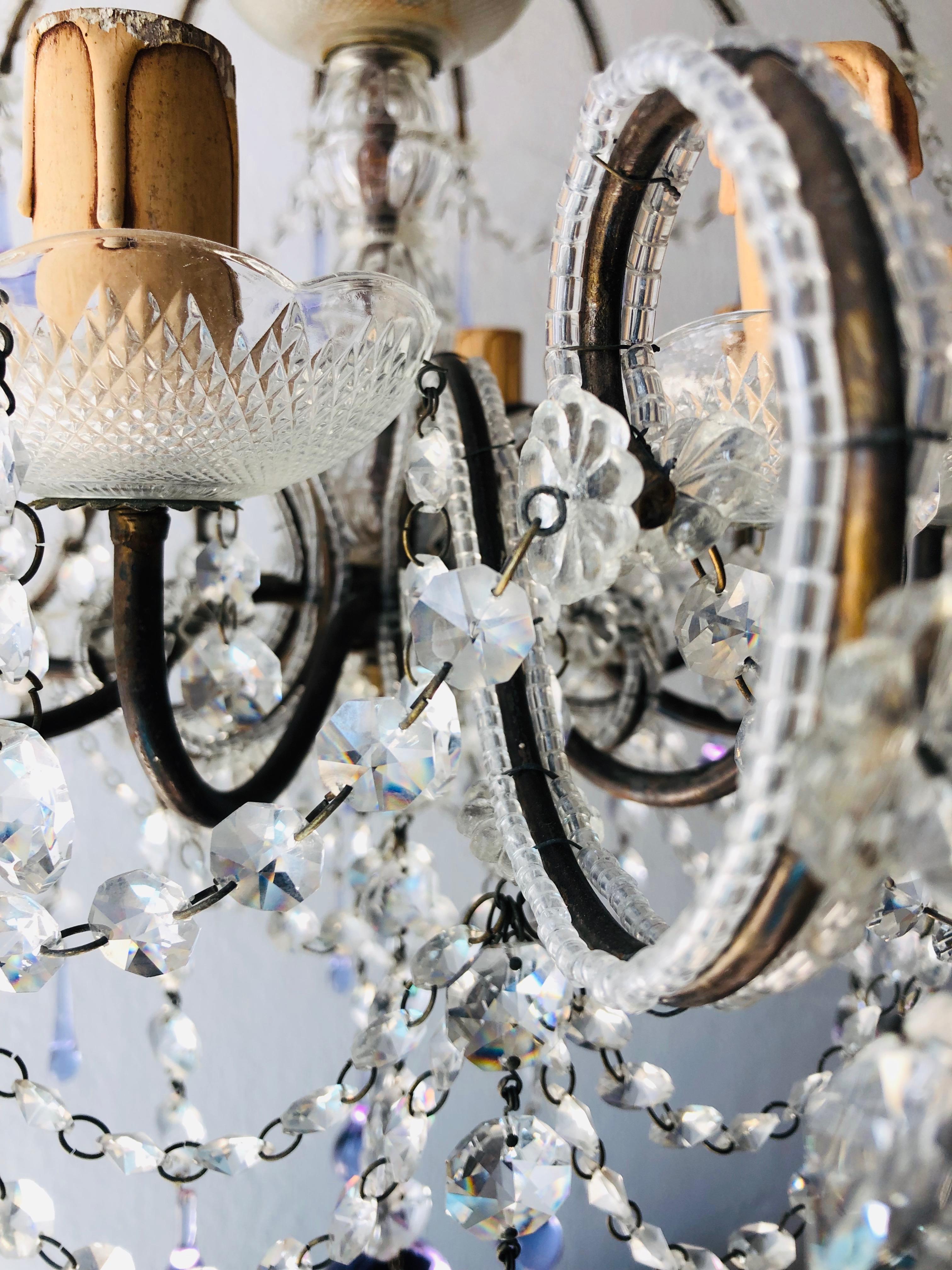 Huge French Murano Lavender Drops and Crystal Swags Chandelier, circa 1920 11