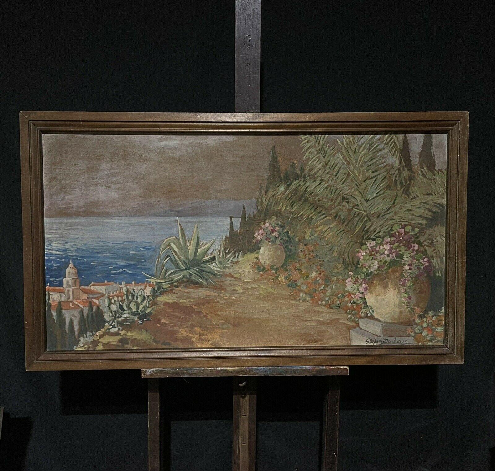 Very Large 20th Century French Impressionist Oil  St. Tropez Coastline Landscape - Painting by Huge French Oil