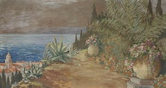Retro Very Large 20th Century French Impressionist Oil  St. Tropez Coastline Landscape