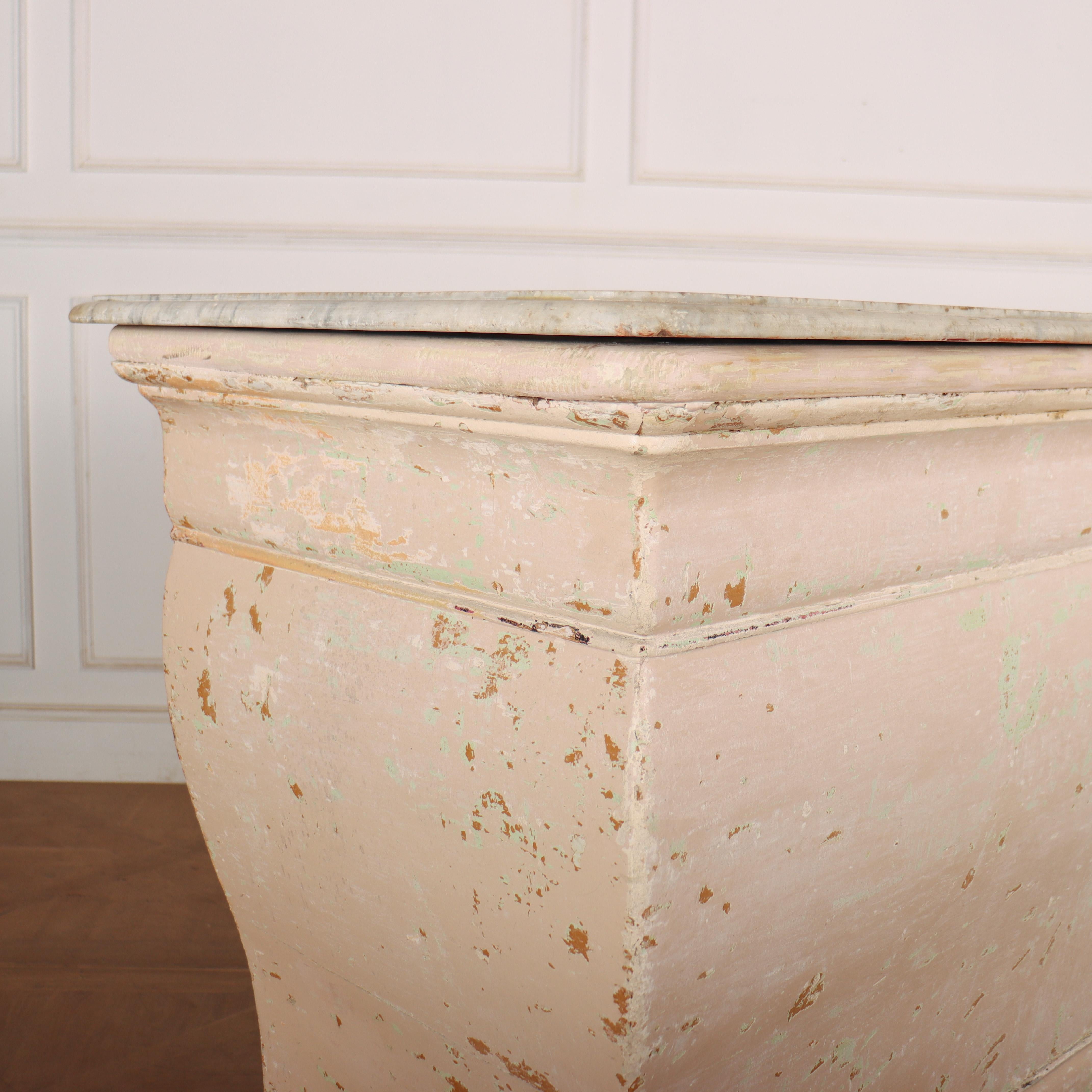 Stunning early 19th century French original painted counter with a marble top, bought from a chocolate and patisserie shop. 1830.

This counter is of huge proportions and weighs 260kg.

Code: 8700

Dimensions:
W: 120