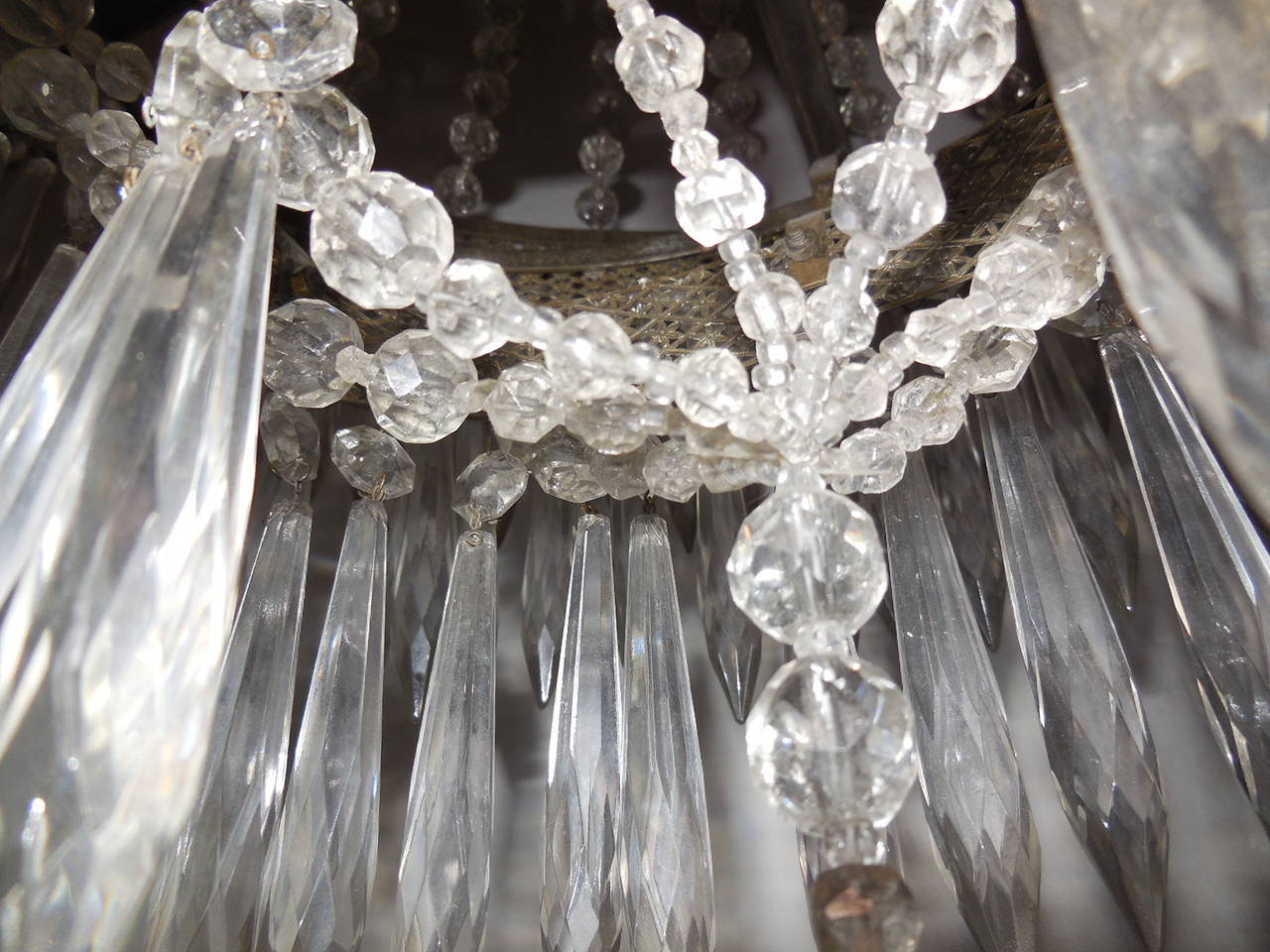 Huge French Oval Crystal Prisms Tiered Chandelier For Sale 2