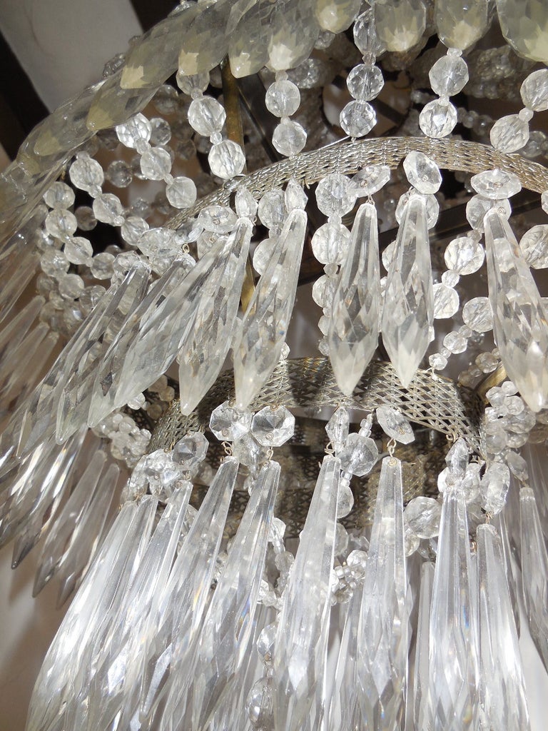 Huge French Oval Crystal Prisms Tiered Chandelier For Sale at 1stDibs