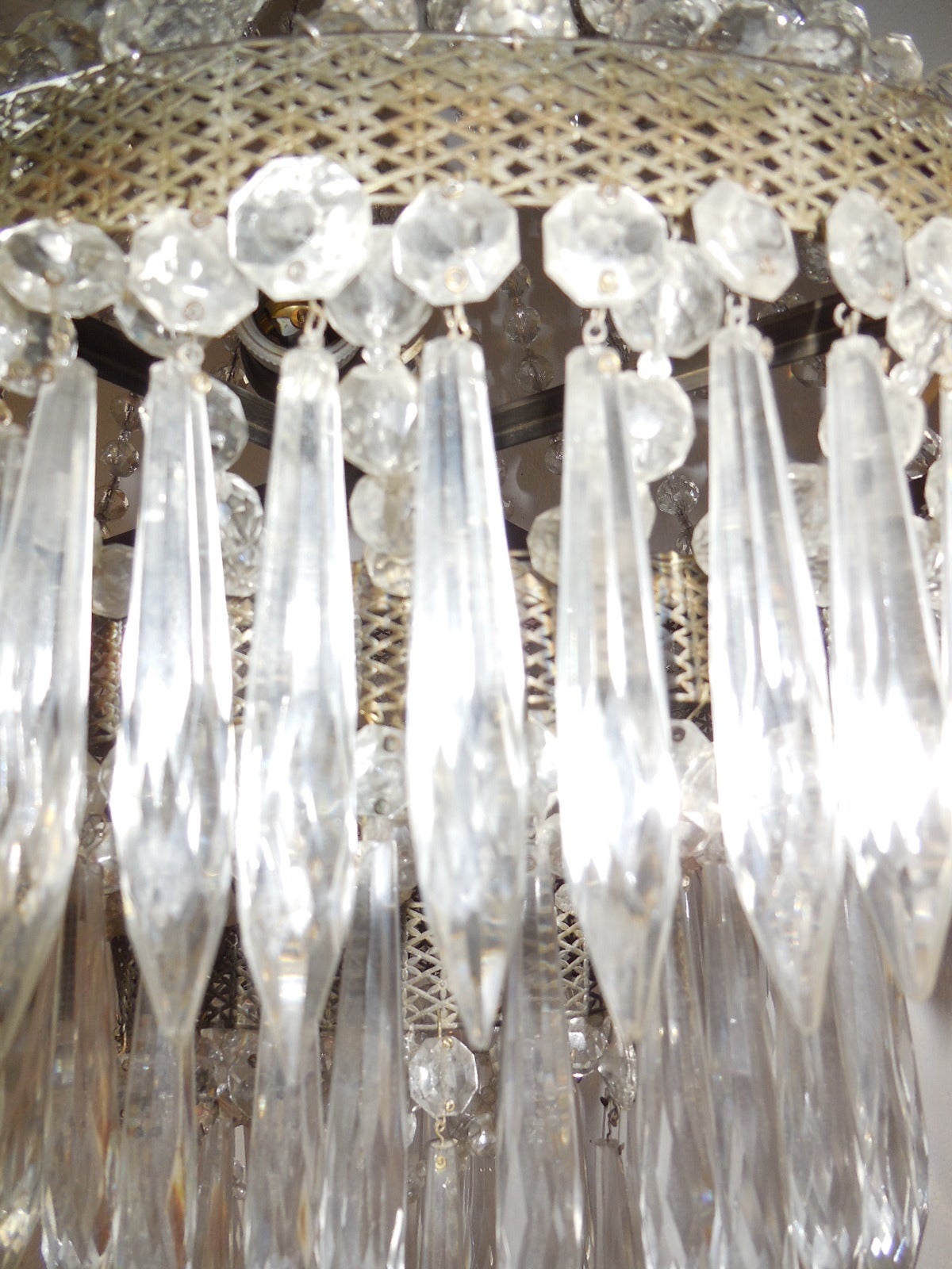 Huge French Oval Crystal Prisms Tiered Chandelier For Sale 1