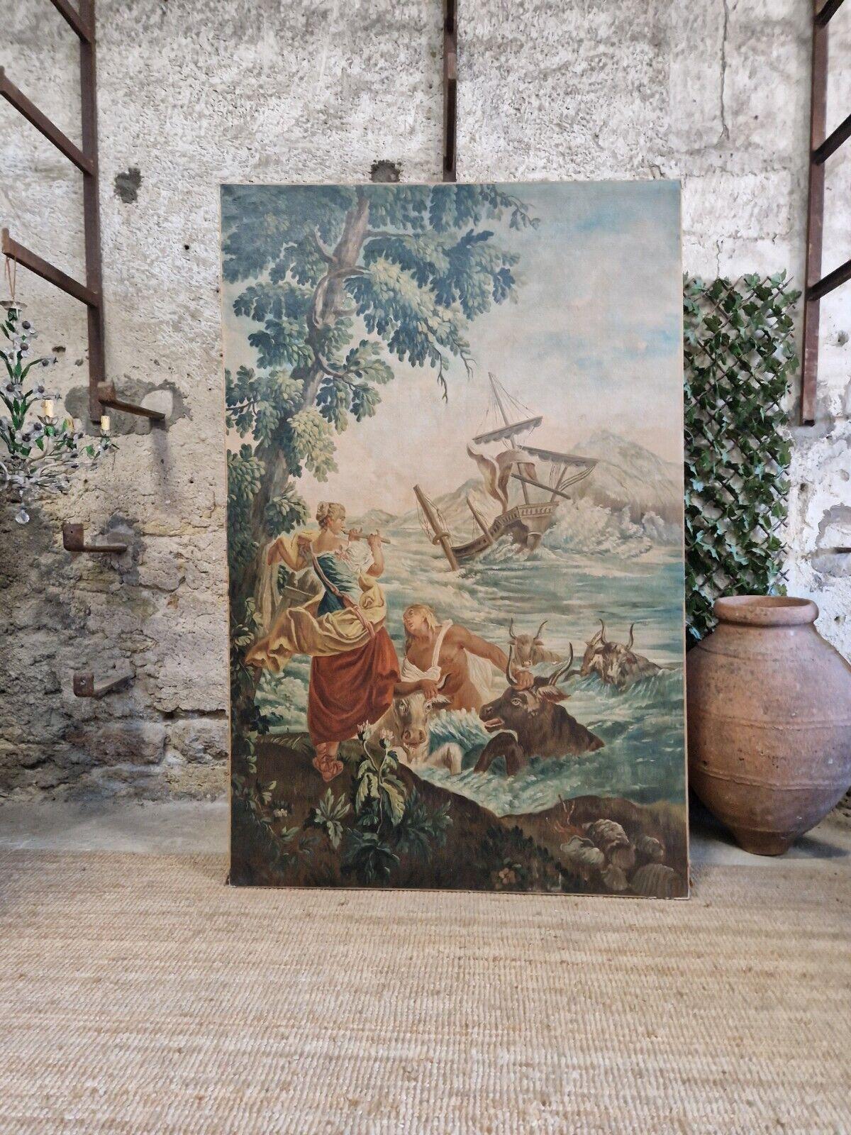 
This stunning French wall mural features a captivating Pastoral scene in bold coloured hues. Measuring large in size, this canvas mural is the perfect addition to any home décor. The mural showcases exquisite details that bring the 17th century