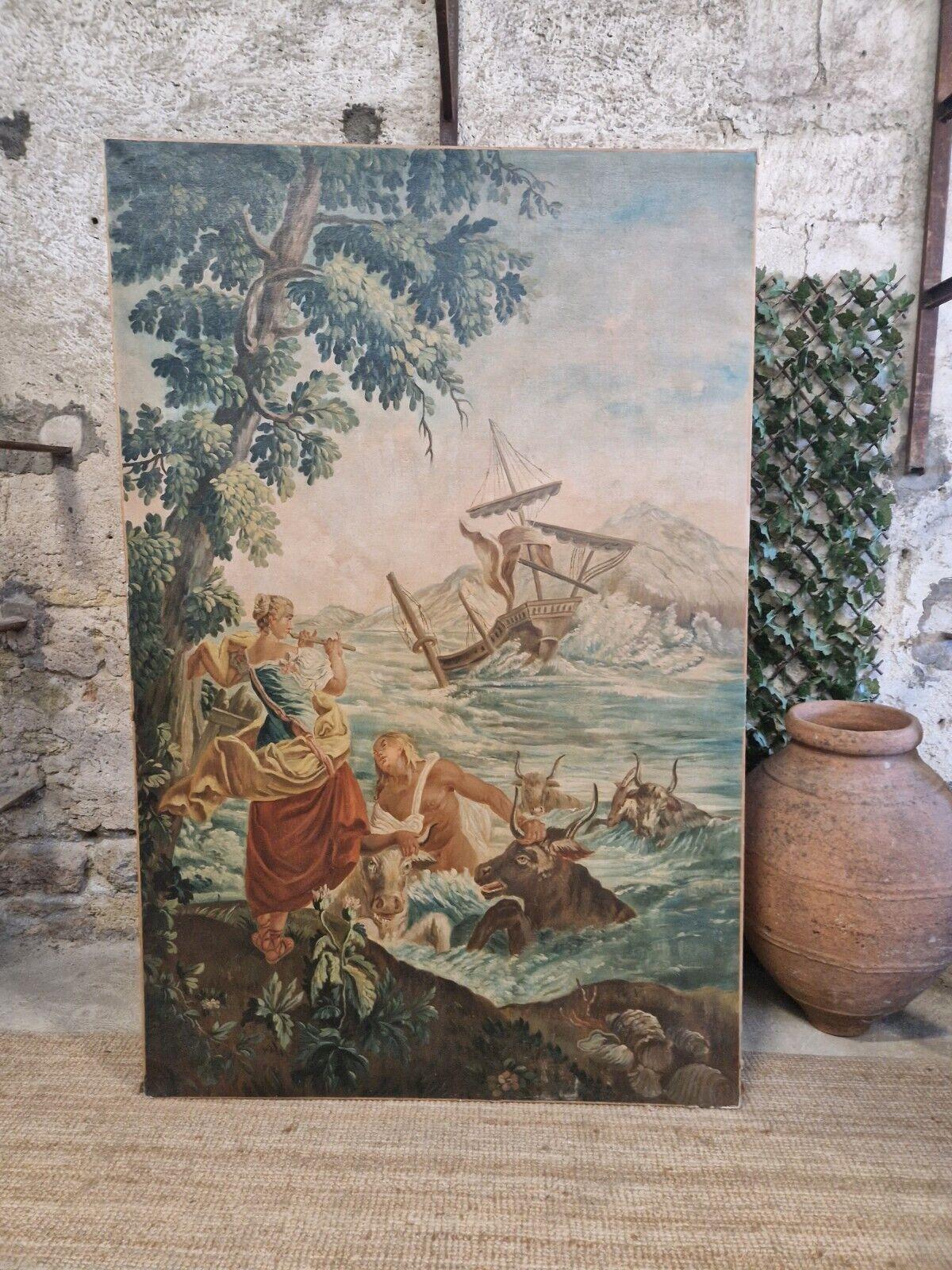 Baroque Huge French Wall Mural Grande Fresque Murale Oil Painting 19th Century For Sale