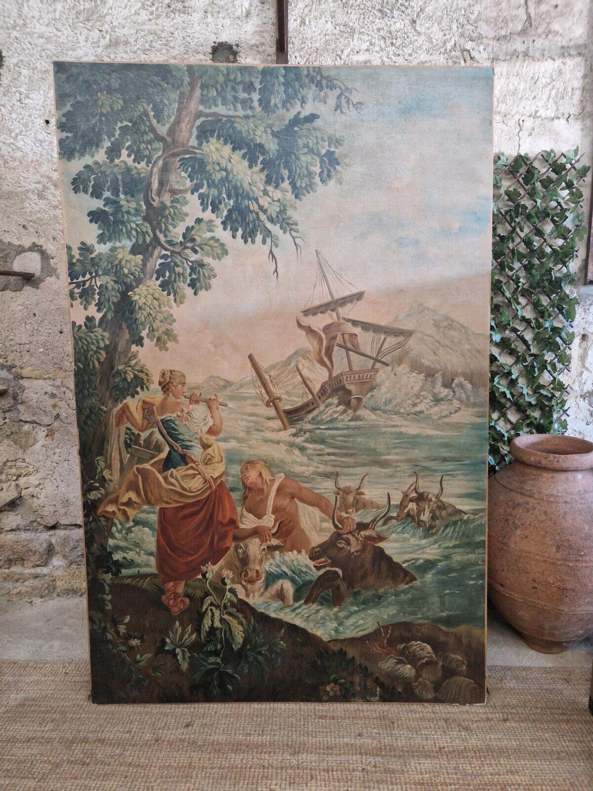 Huge French Wall Mural Grande Fresque Murale Oil Painting 19th Century In Good Condition For Sale In Buxton, GB