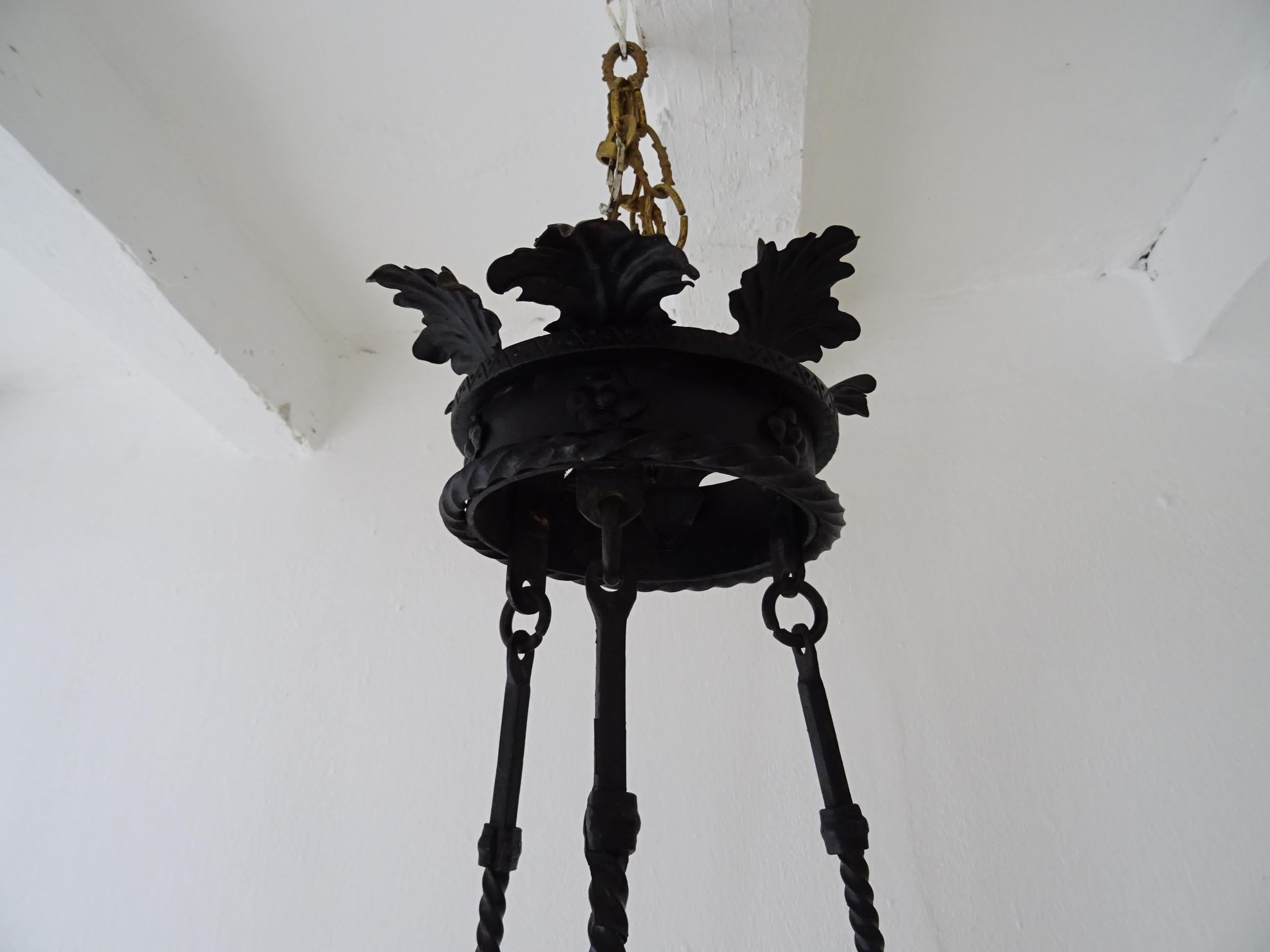 Gothic Revival Huge French Wrought Iron Gothic Dragon, Medieval Chandelier, circa 1900 For Sale