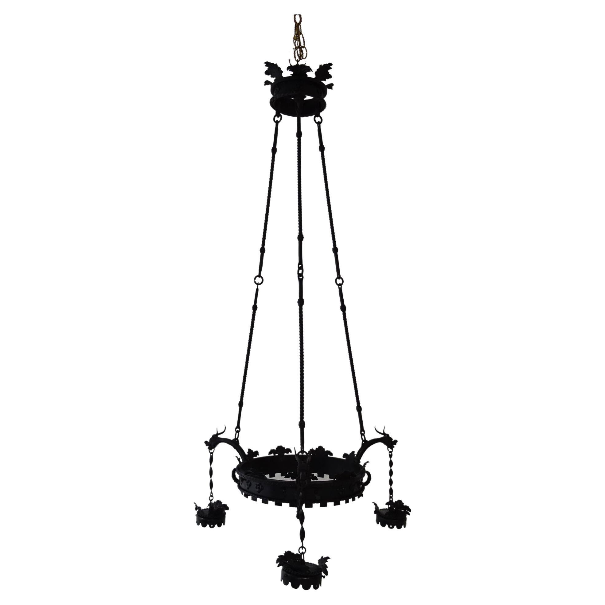 French Wrought Iron Dragon, Medieval Chandeliers, circa 1940 at 1stDibs