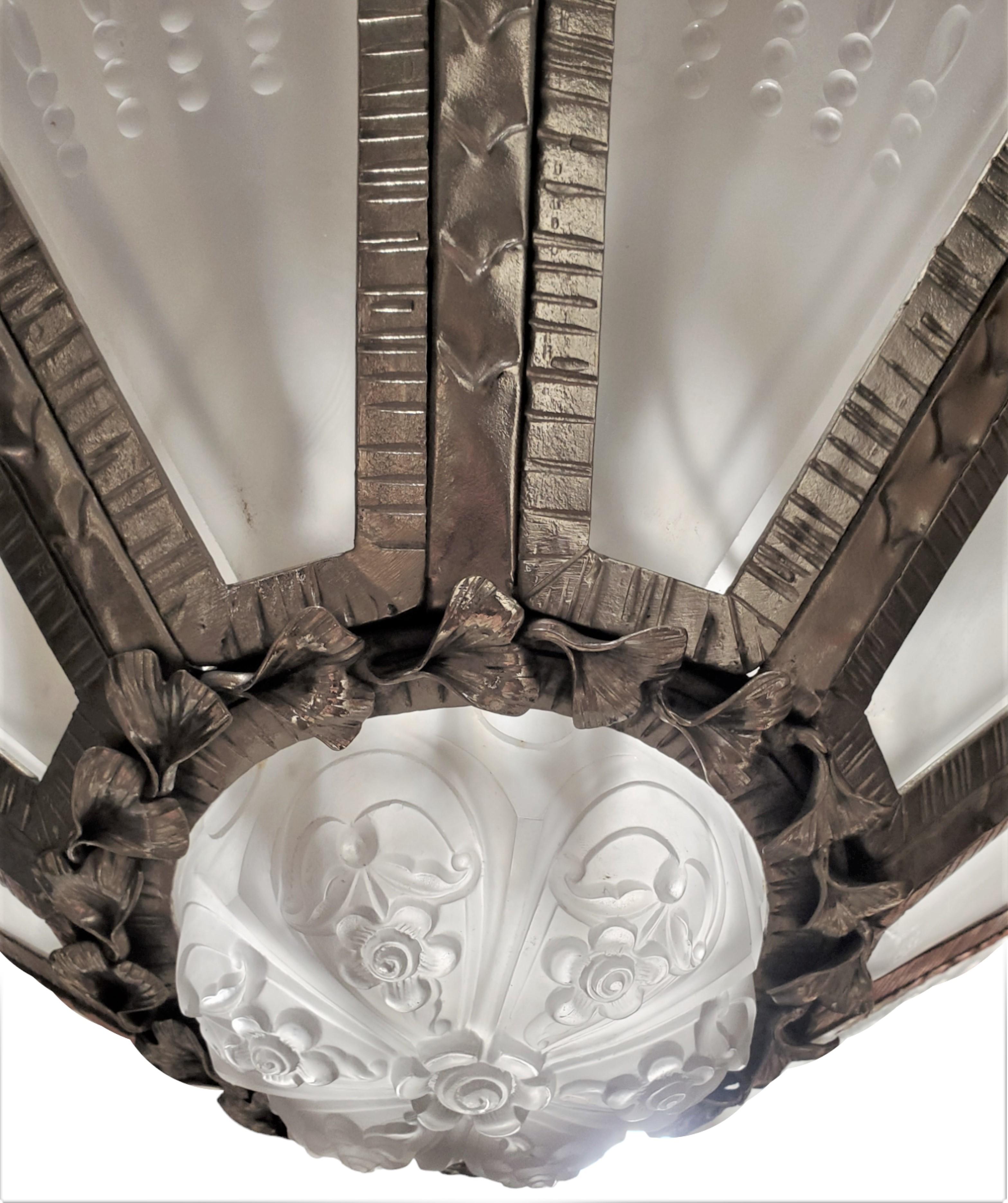 Grand lustre d'art givré + fer forgé à la main, Genet et Michon en vente 5