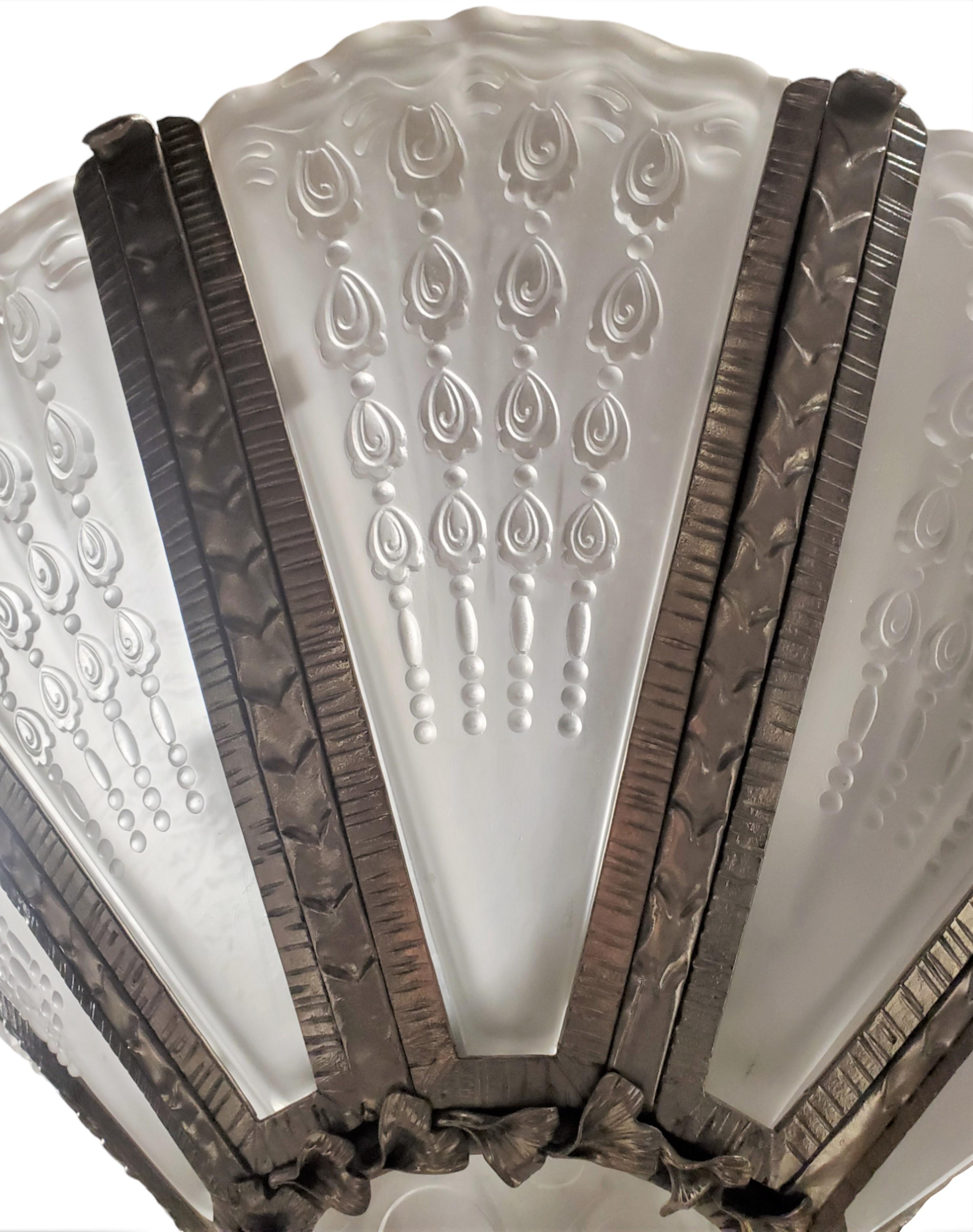 Grand lustre d'art givré + fer forgé à la main, Genet et Michon en vente 6