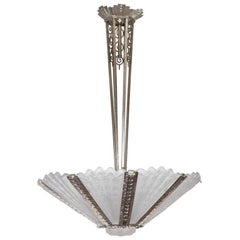 Enorme lampadario in vetro artistico smerigliato e ferro forgiato a mano, Genet & Michon