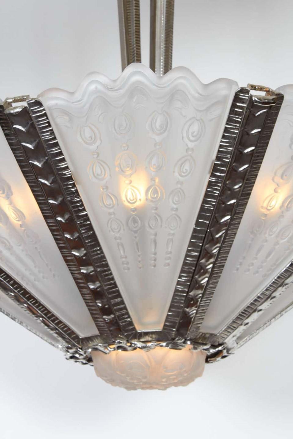 Grand lustre d'art givré + fer forgé à la main, Genet et Michon en vente 1