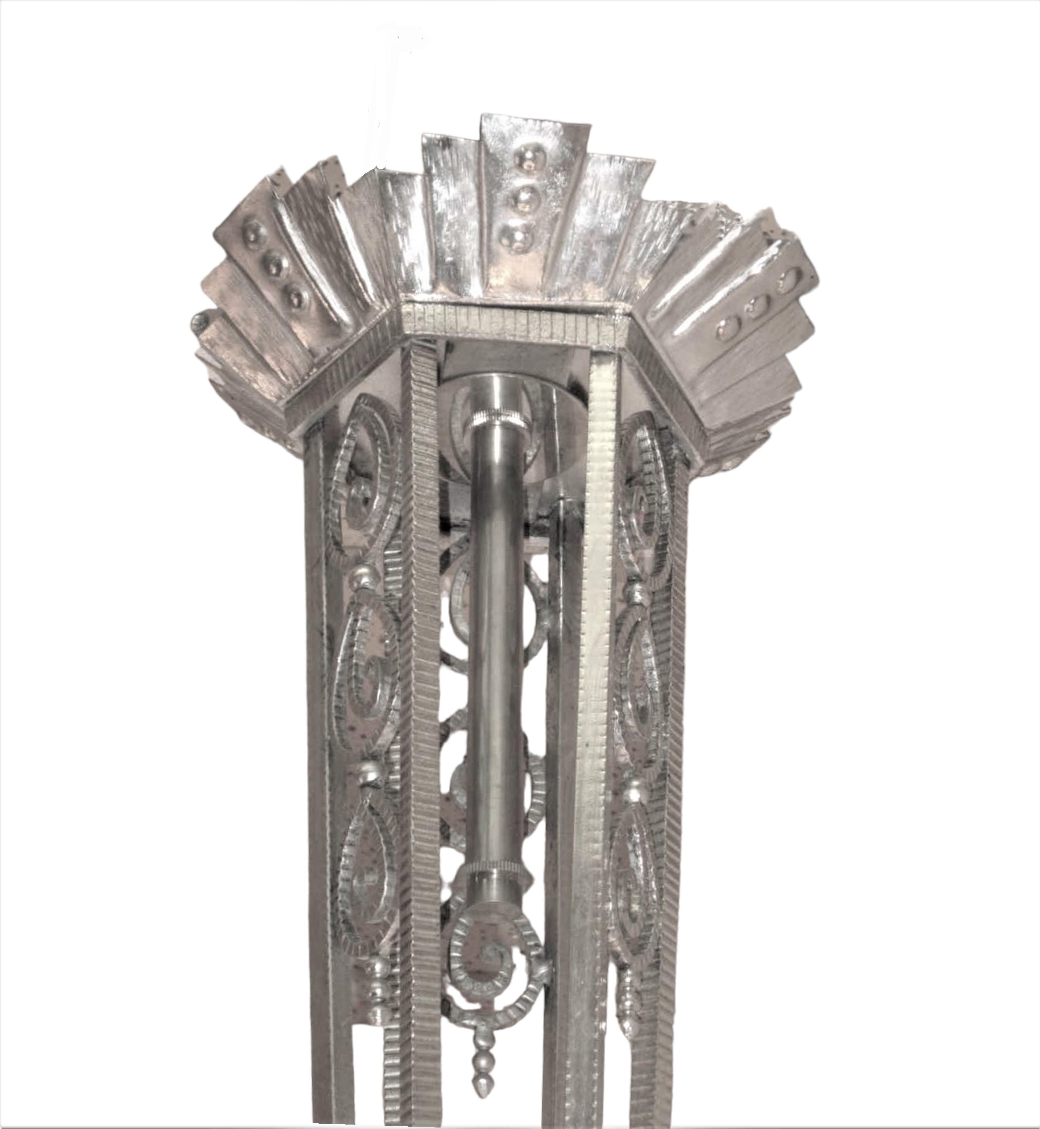 Grand lustre d'art givré + fer forgé à la main, Genet et Michon en vente 2