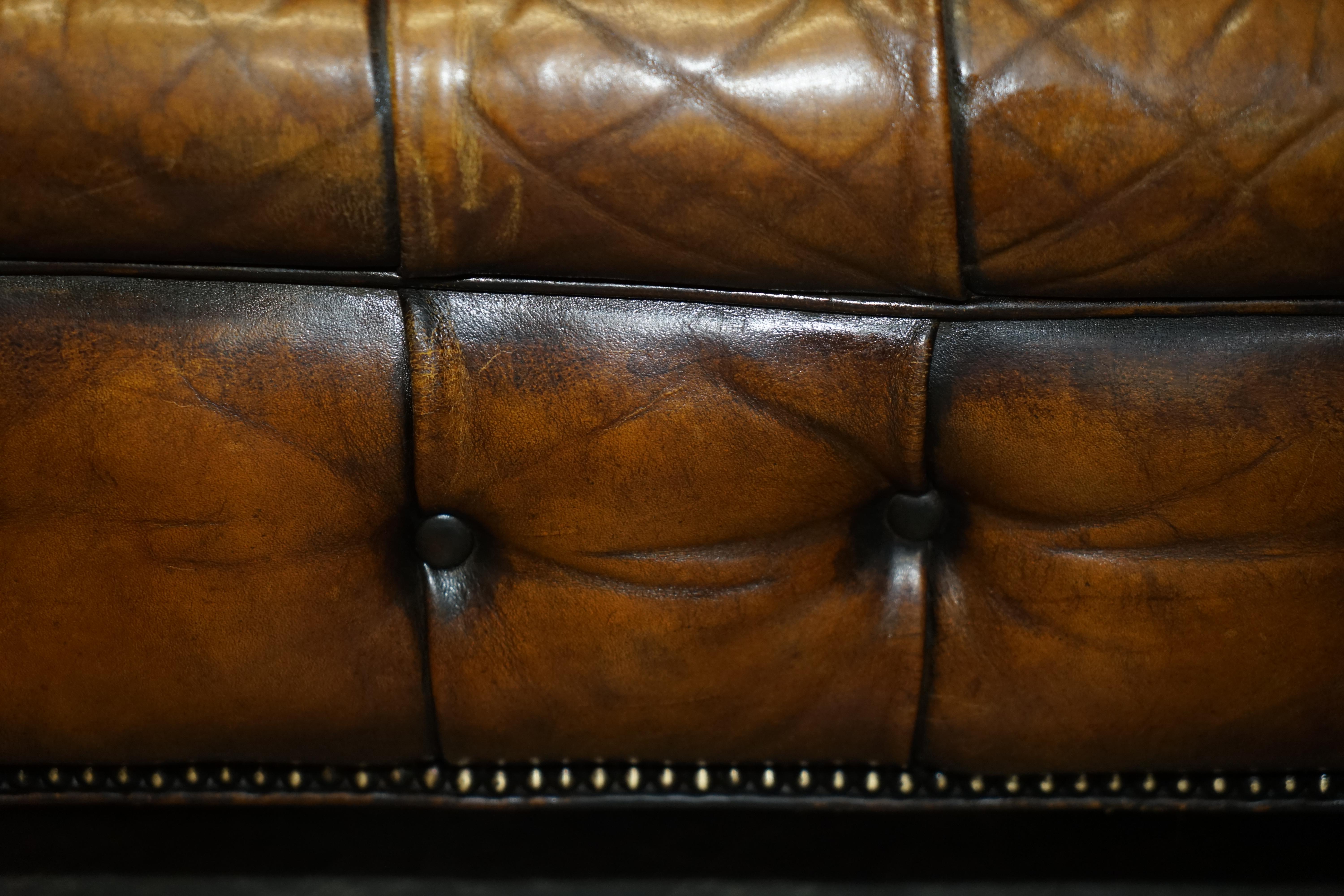 Huge Fully Restored Antique Chesterfield Club Armchair Whisky Brown Leather For Sale 6