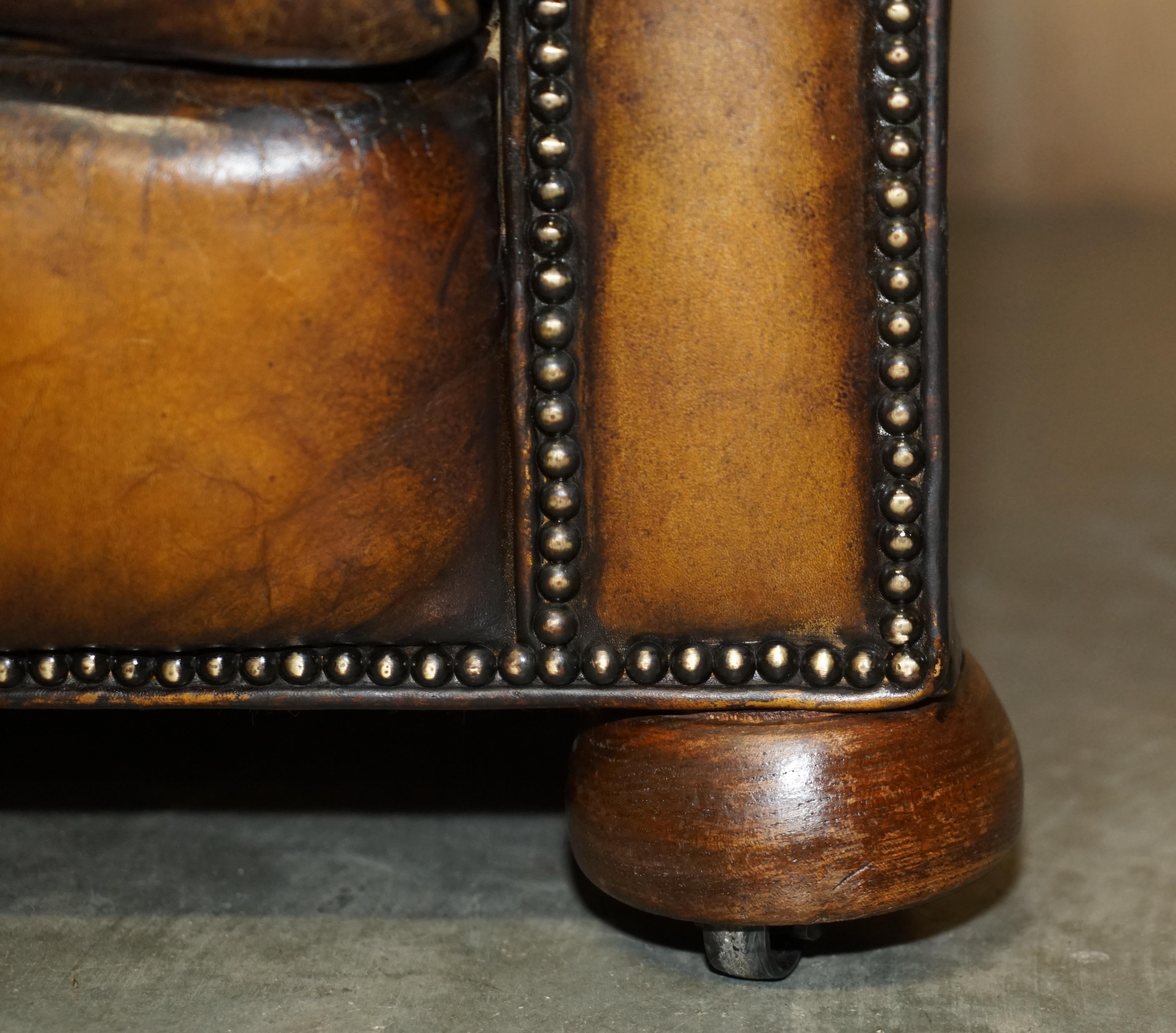 Huge Fully Restored Antique Chesterfield Club Armchair Whisky Brown Leather For Sale 7