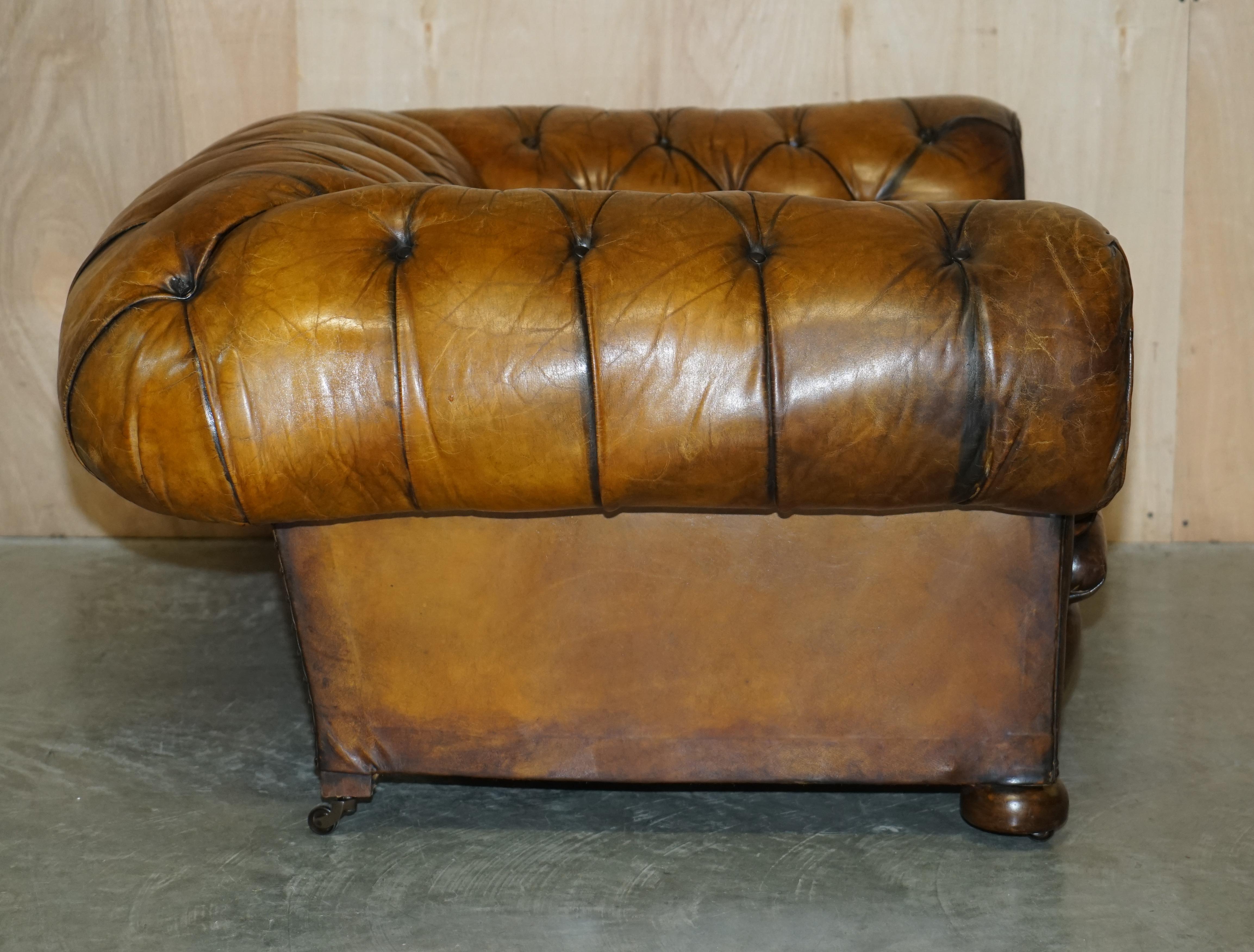Huge Fully Restored Antique Chesterfield Club Armchair Whisky Brown Leather For Sale 10