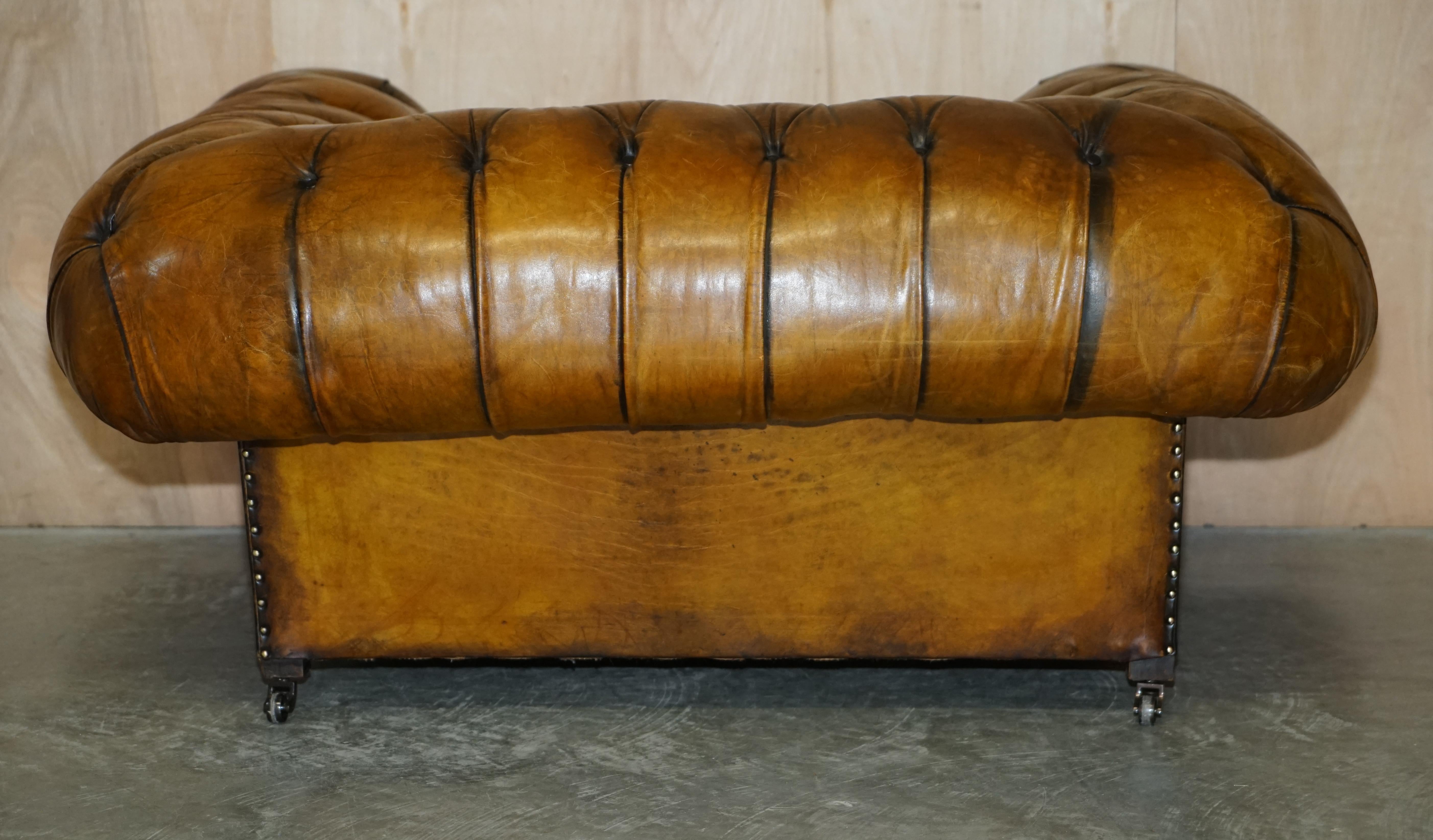 Huge Fully Restored Antique Chesterfield Club Armchair Whisky Brown Leather For Sale 10