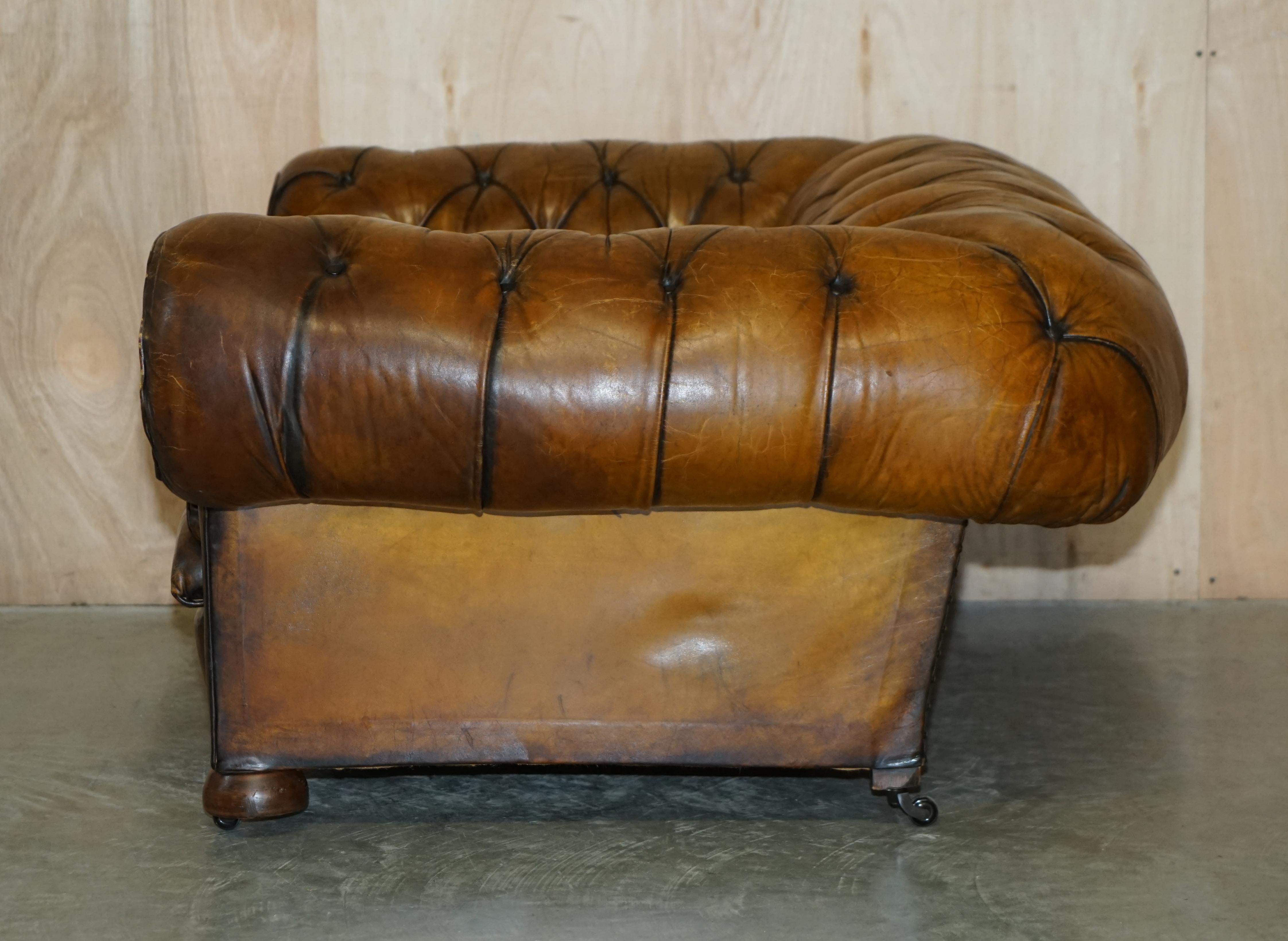 Huge Fully Restored Antique Chesterfield Club Armchair Whisky Brown Leather For Sale 12