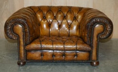 Huge Fully Restored Antique Chesterfield Club Armchair Whisky Brown Leather