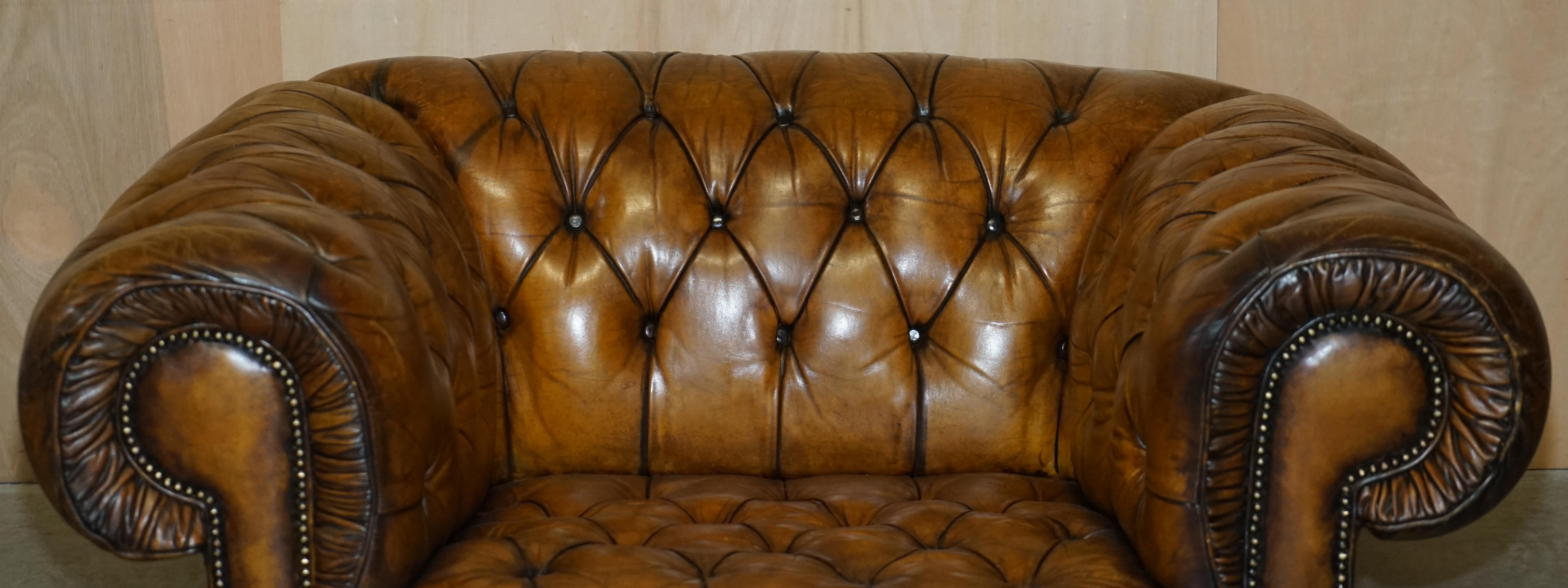 Late Victorian Huge Fully Restored Antique Chesterfield Club Armchair Whisky Brown Leather For Sale